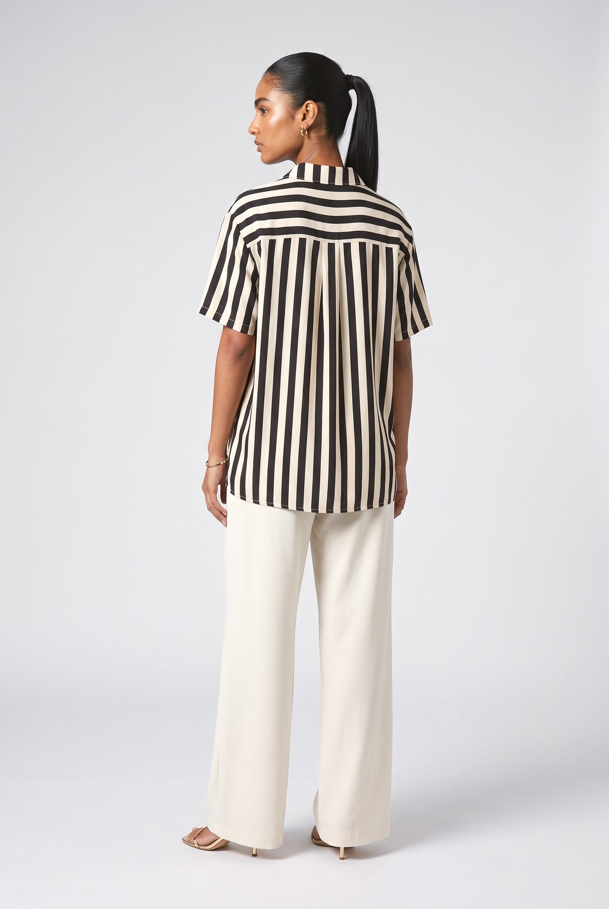 Black Striped Relaxed Top, back view