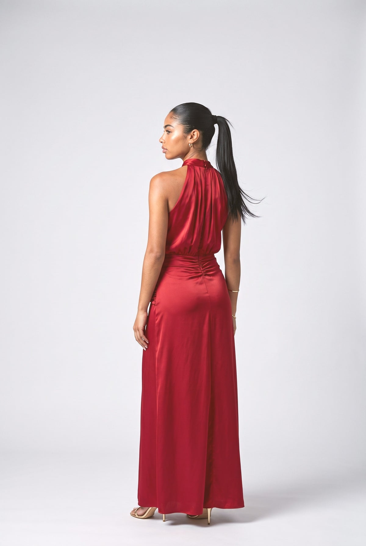 Satin Pleated Maxi Dress, back view