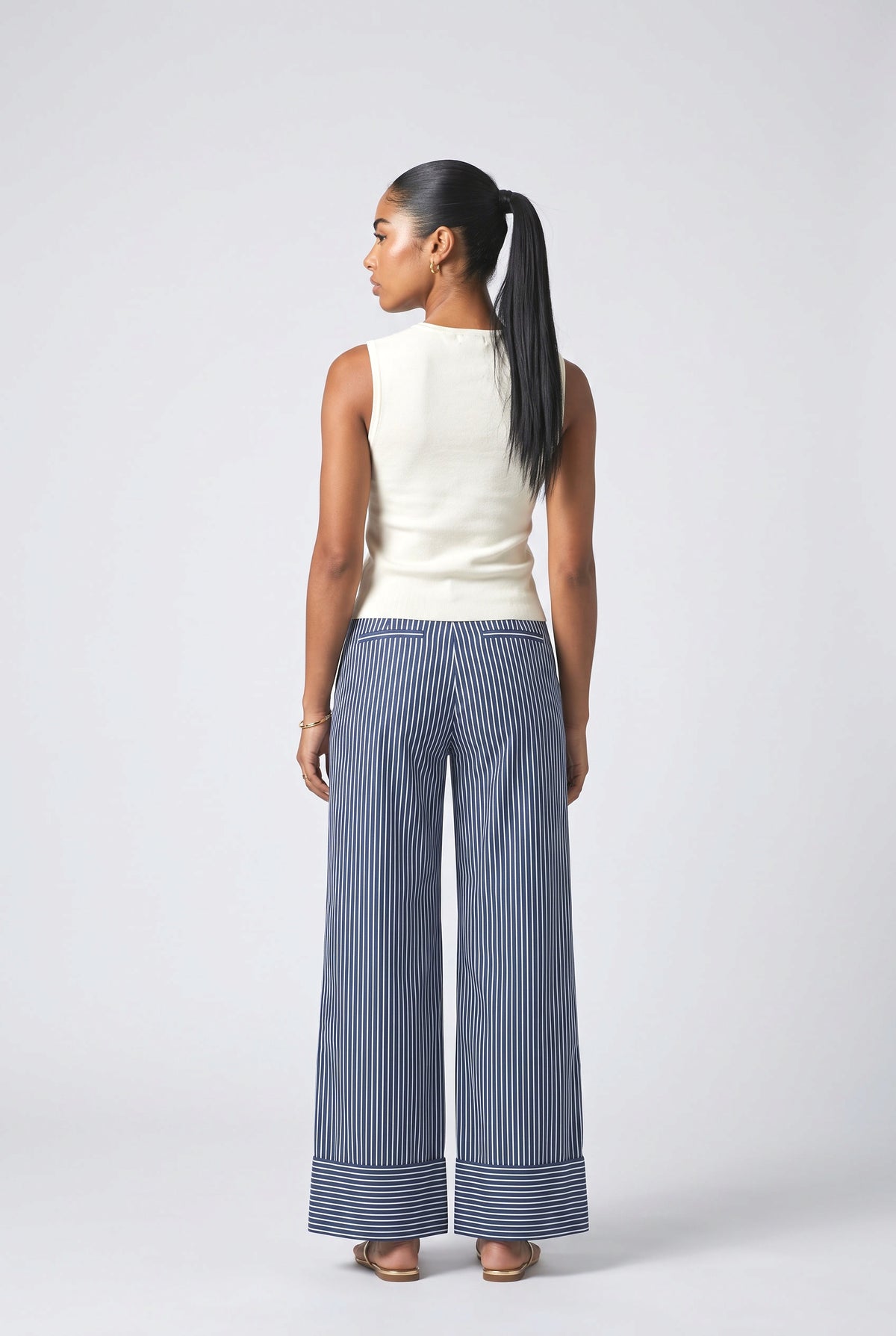 Navy Striped Pants, back view