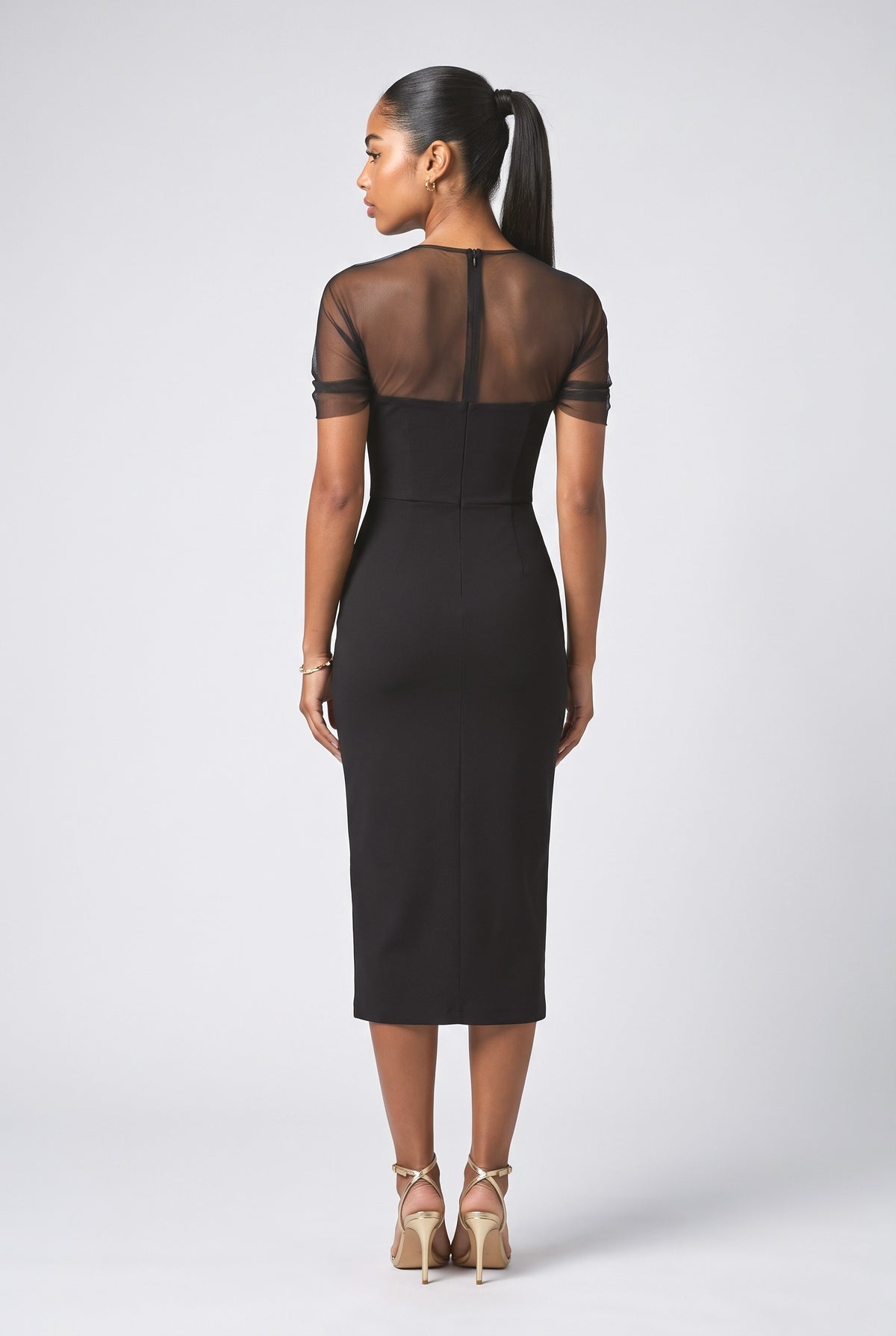 Mesh Sweetheart Bodycon Midi Dress, back view