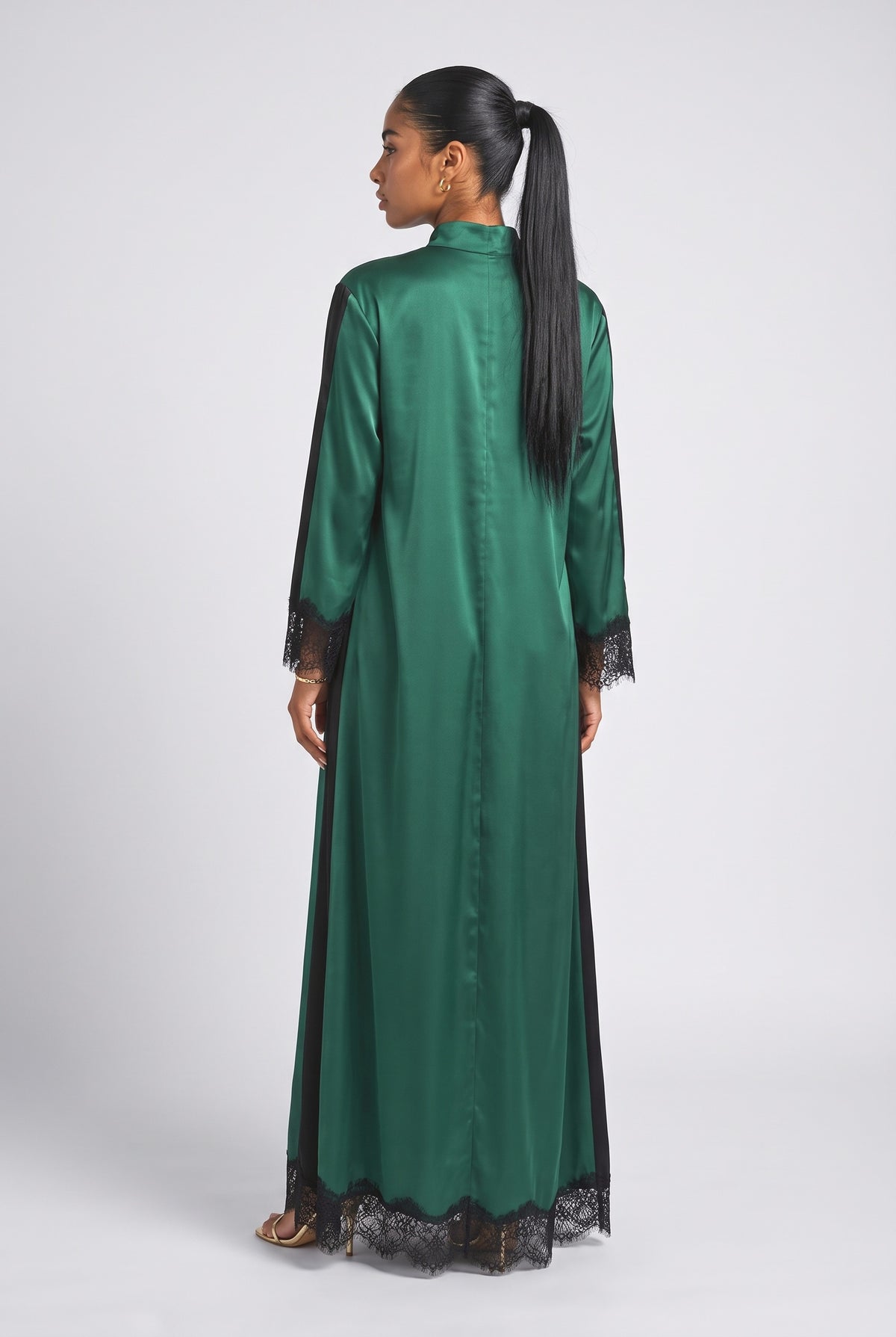 Green Colorblock Satin Maxi Dress, back view