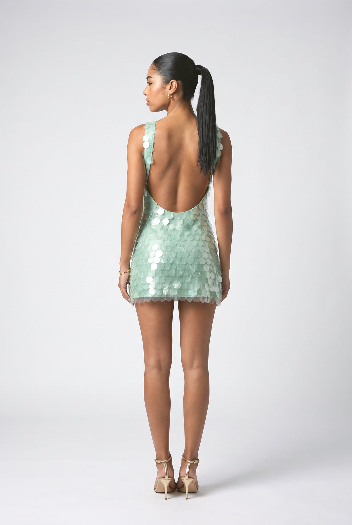 Green Sequin Backless Mini Dress, back view