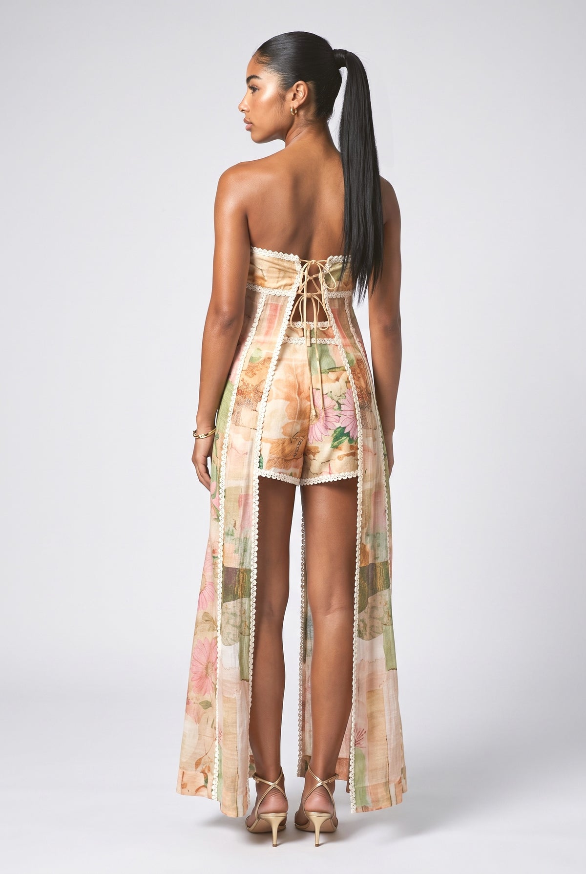 Patchwork Print Shorts Two-Piece Set, back view