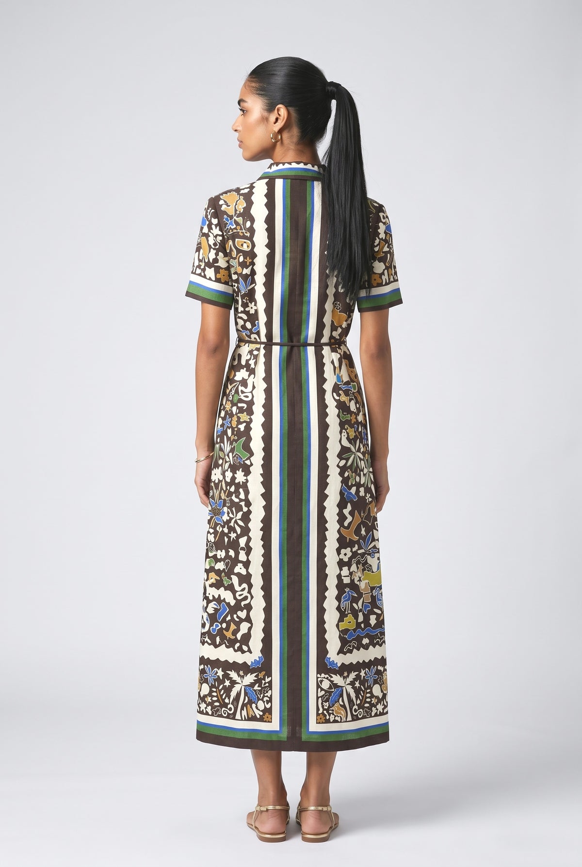 Multicolor Linen Midi Dress, back view