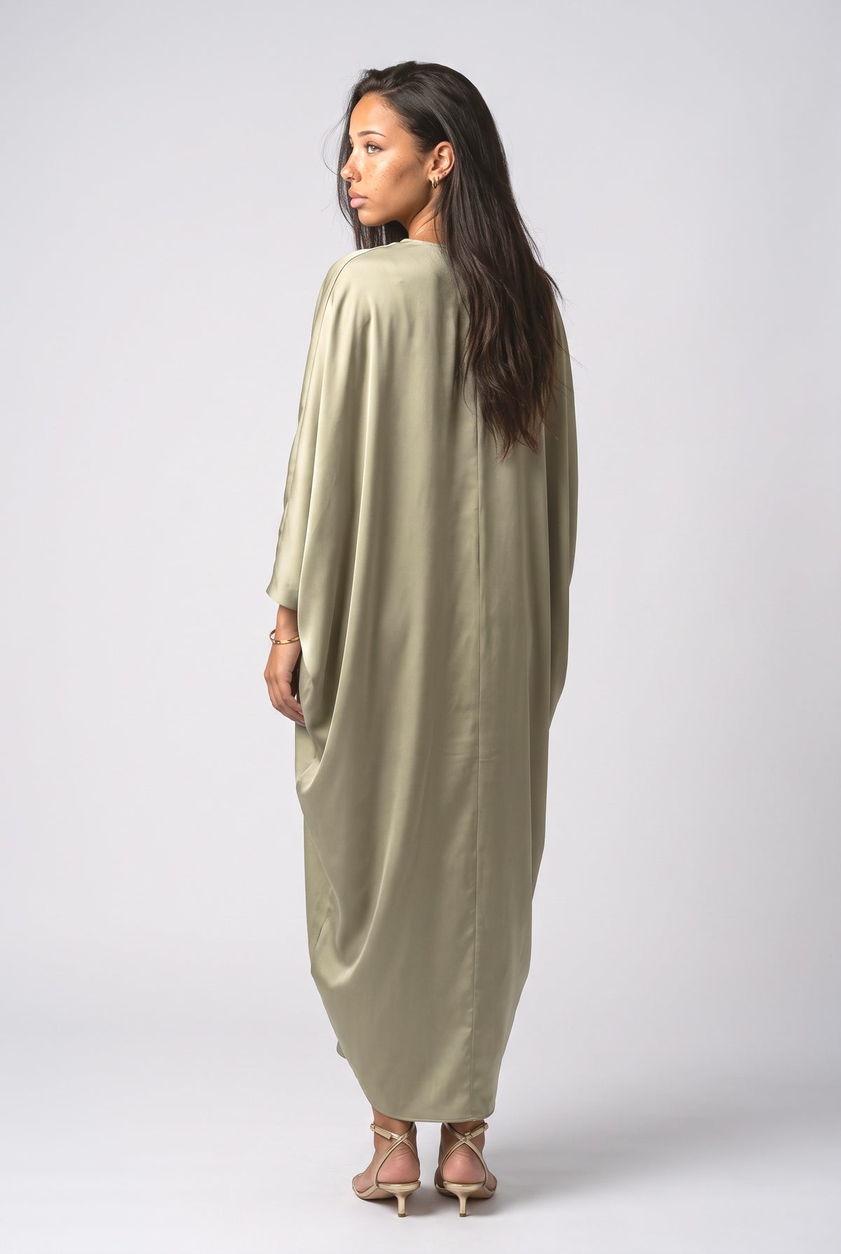 Green Draped Maxi Dress, back view