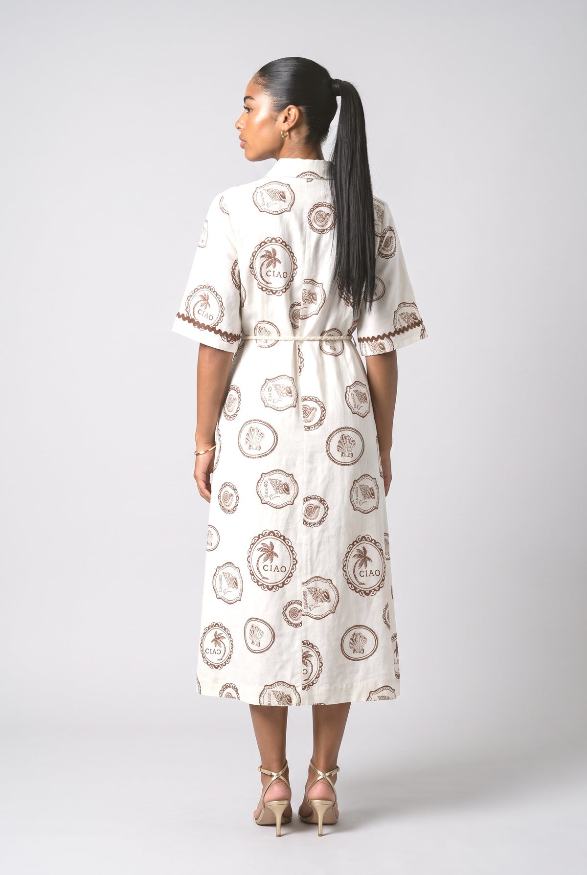 White Linen Midi Dress, back view