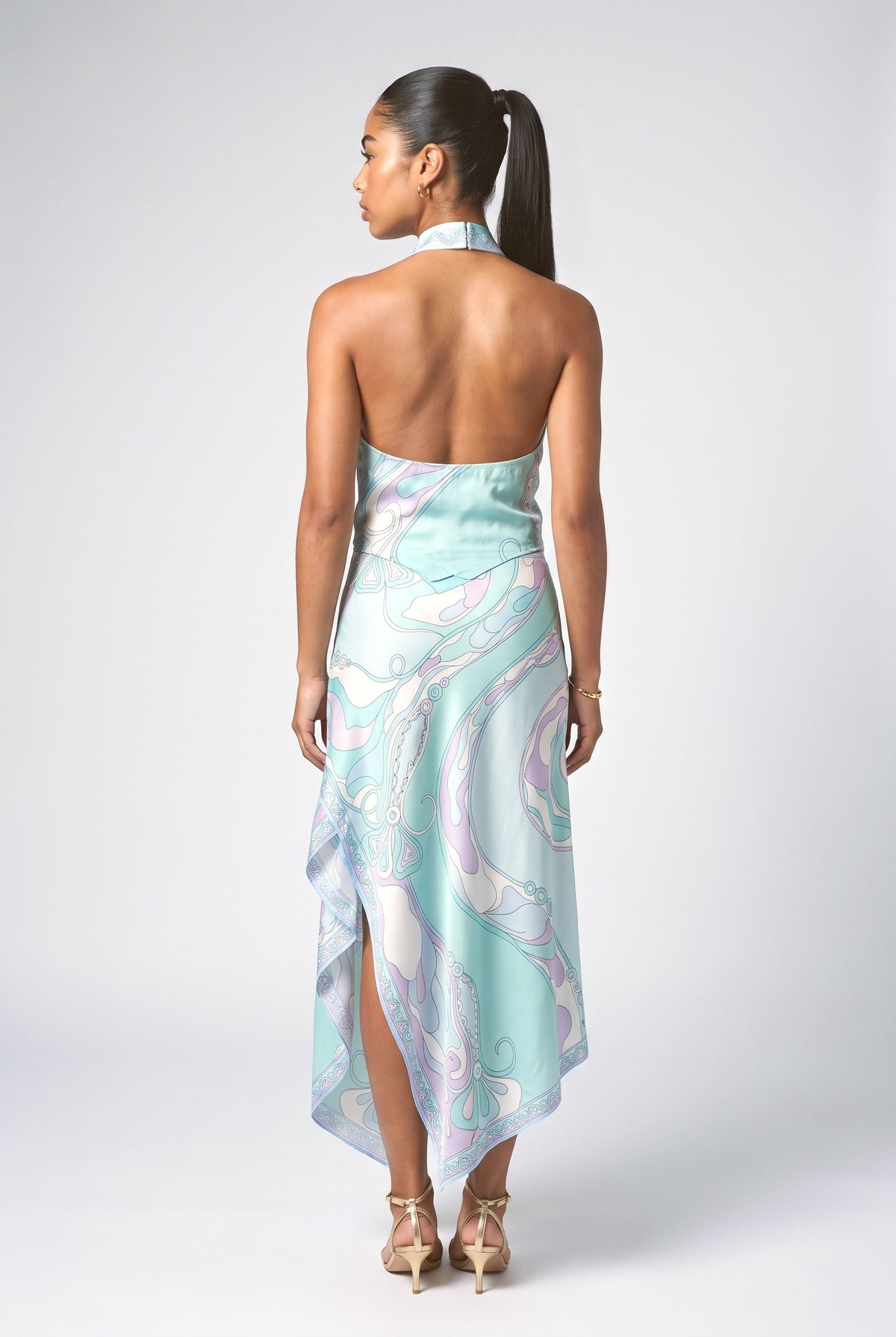 Psychedelic Swirl Print Skirt Two-piece Set, back view