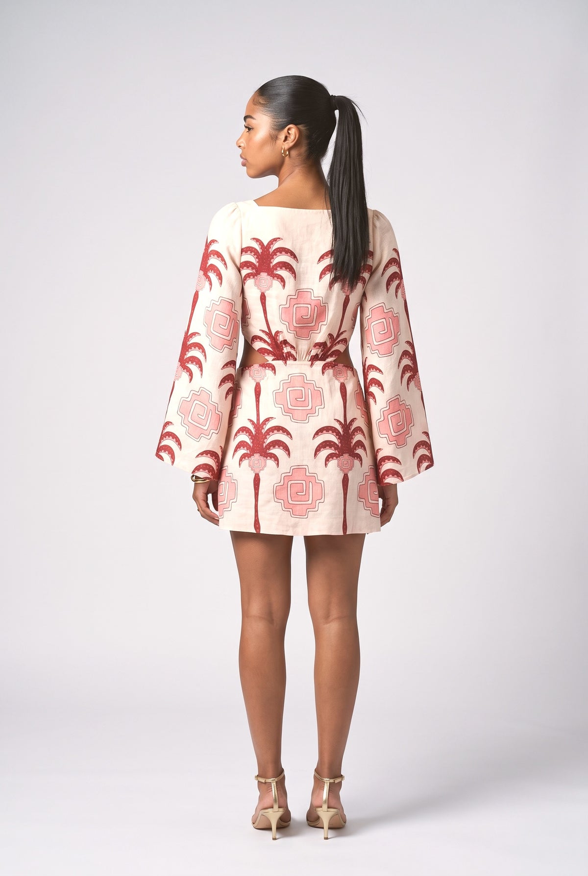 Multicolor Tropical Linen Cutout Mini Dress, back view