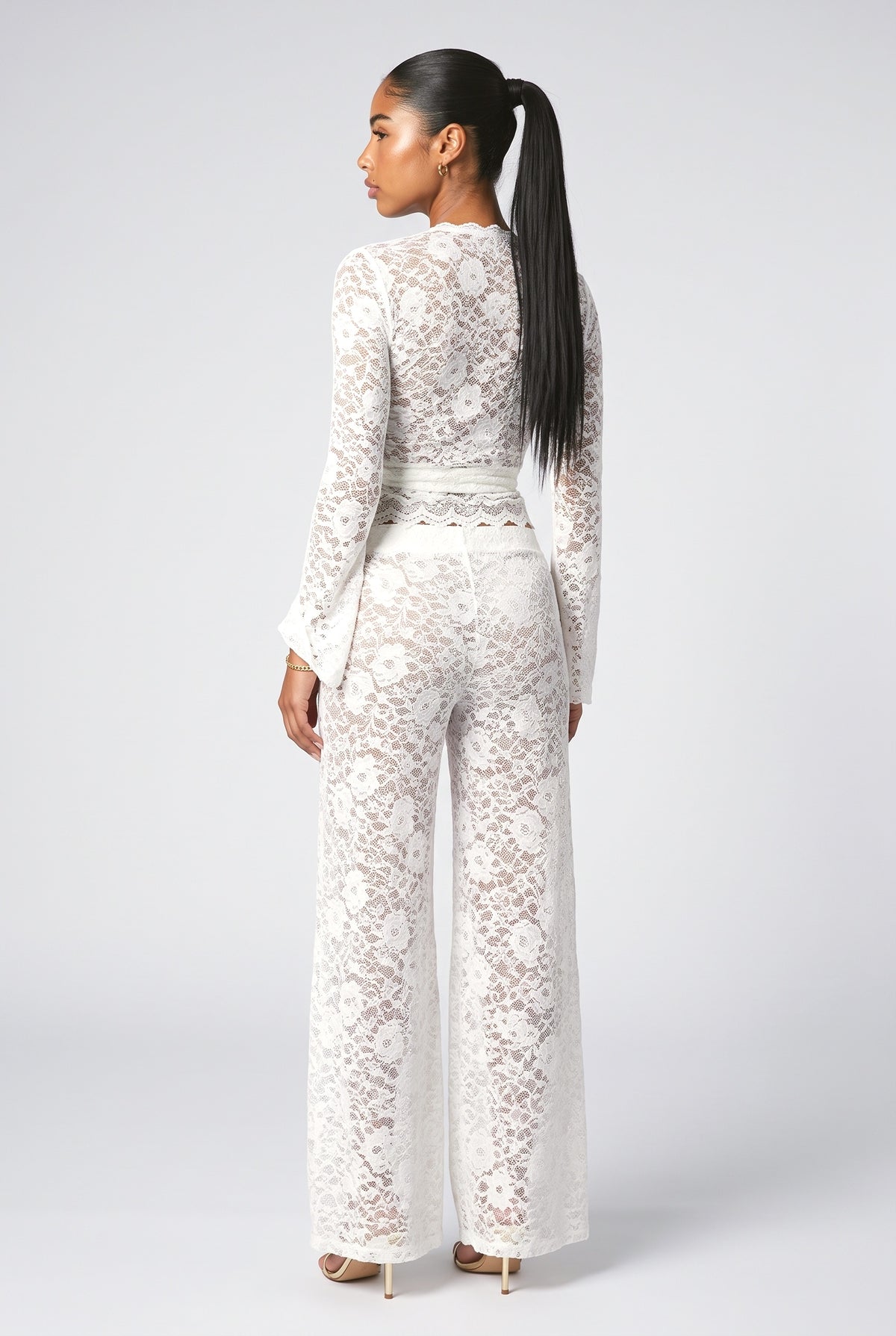 White Lace Wrap Outfit Set, back view