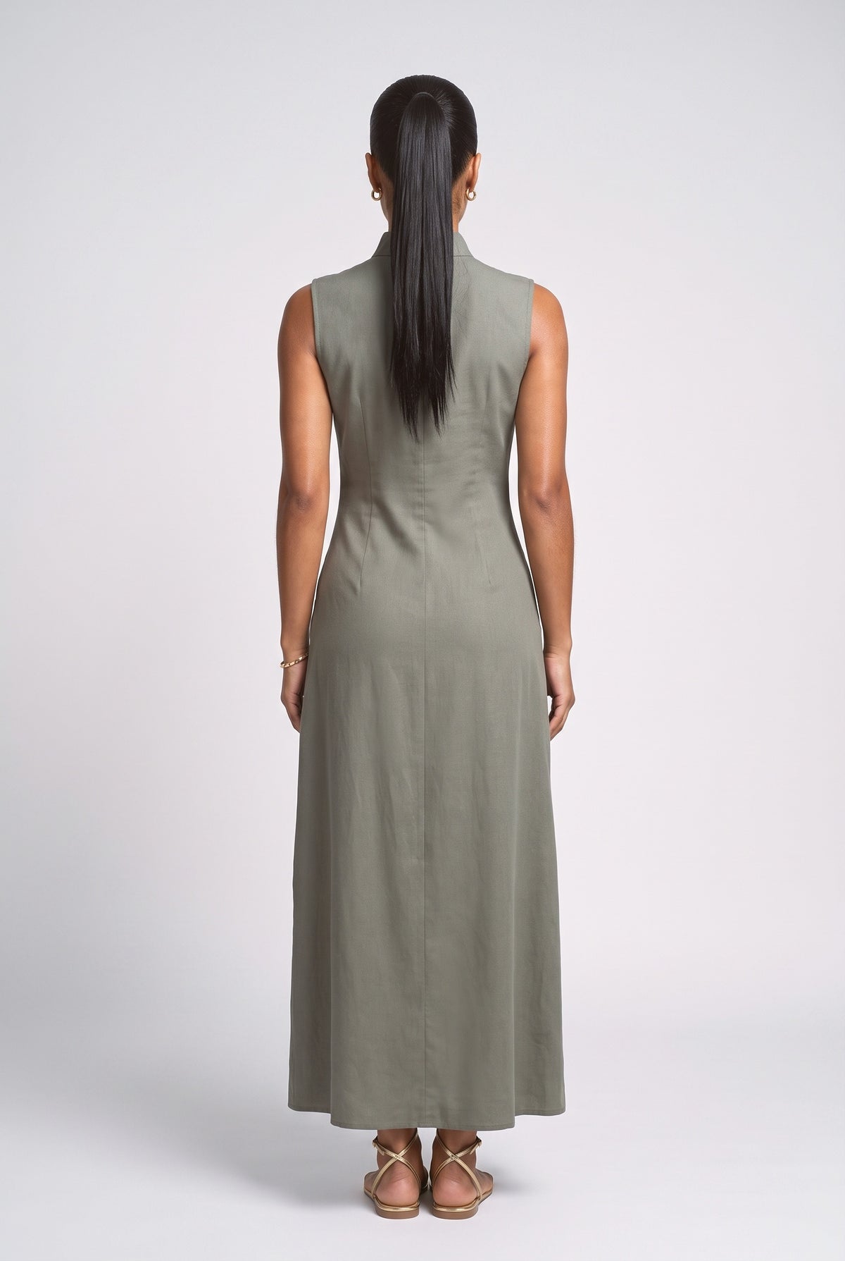 Pink High Neck Sleeveless Maxi Dress, back view
