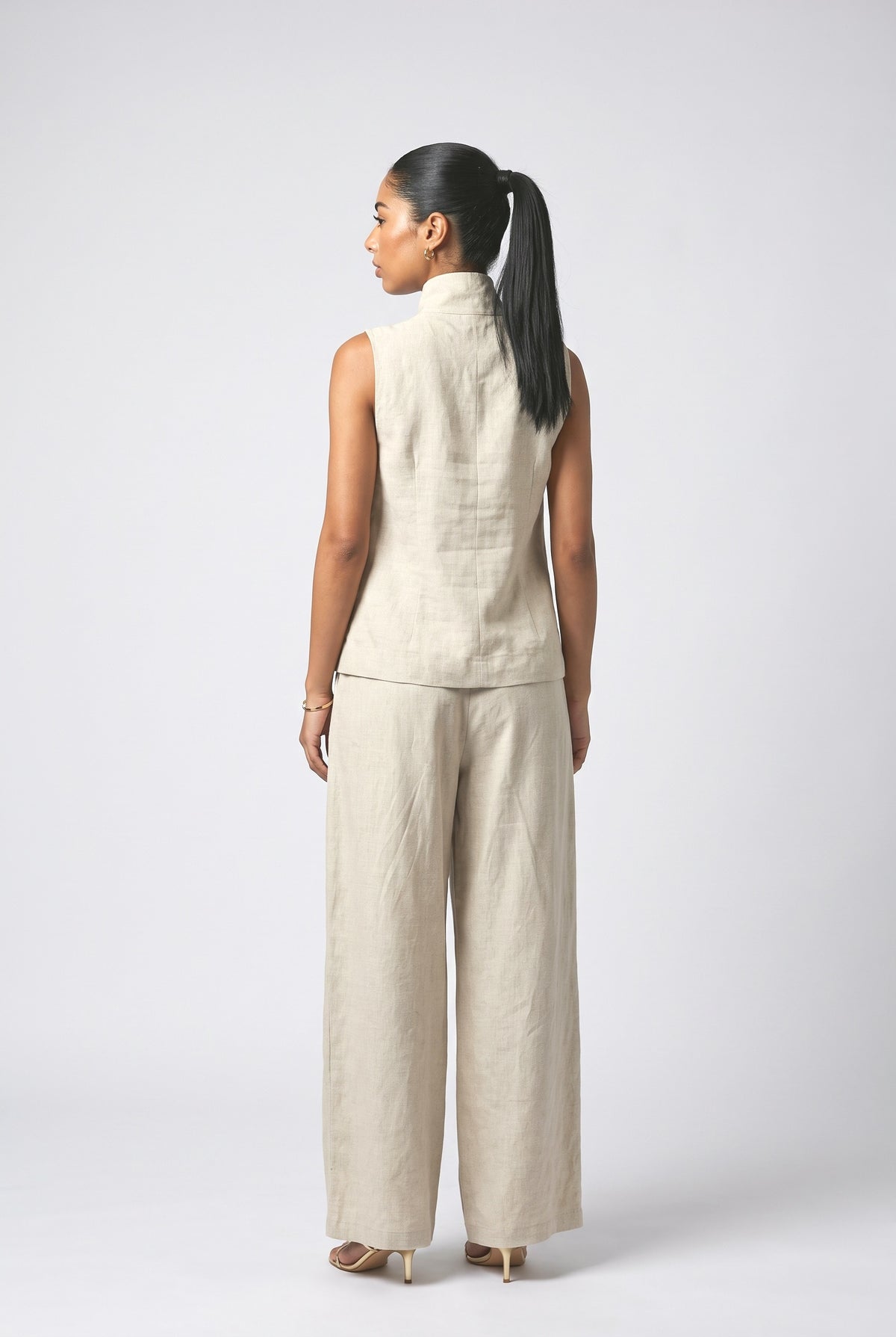 Linen High Neck Outfit Set, back view