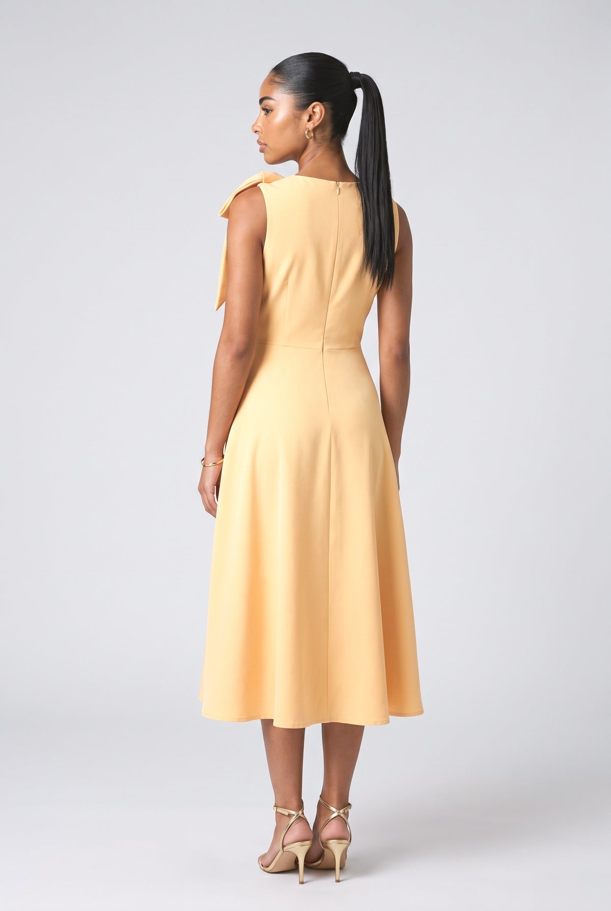 Sleeveless Bow Detail Slim-Fit Midi Dress, back view