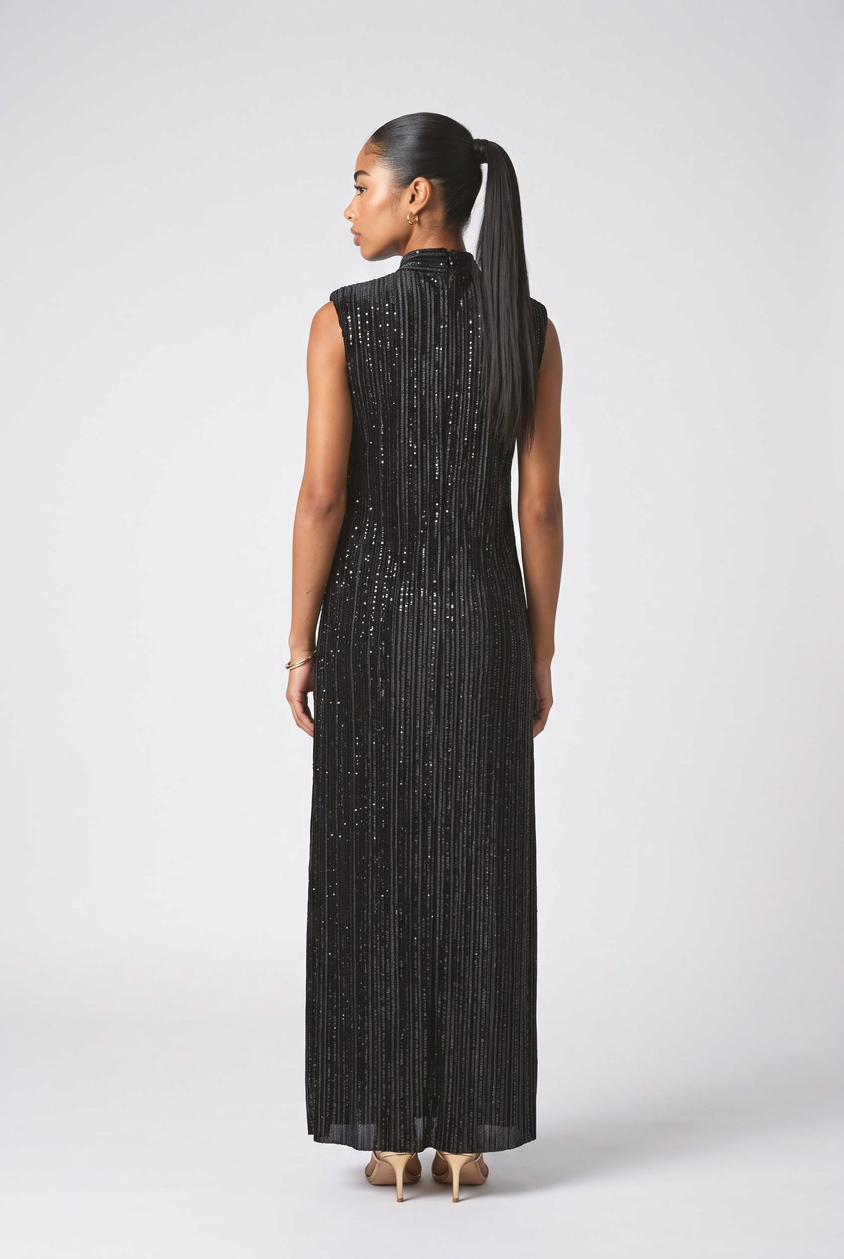 Black Sequin Maxi Dress, back view