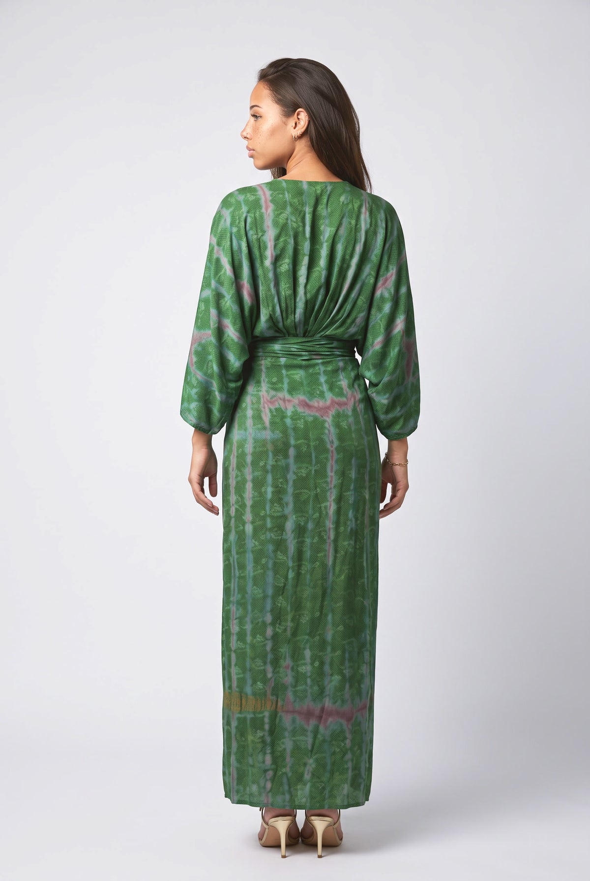Green Illusion Print Dress, back view