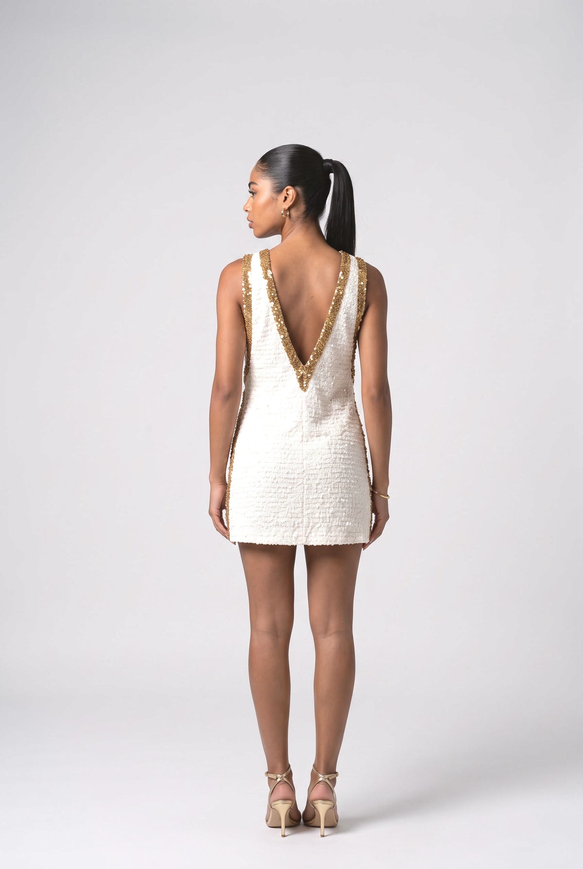 Colorblock Sequin V-Neck Sleeveless A-Line Mini Dress, back view