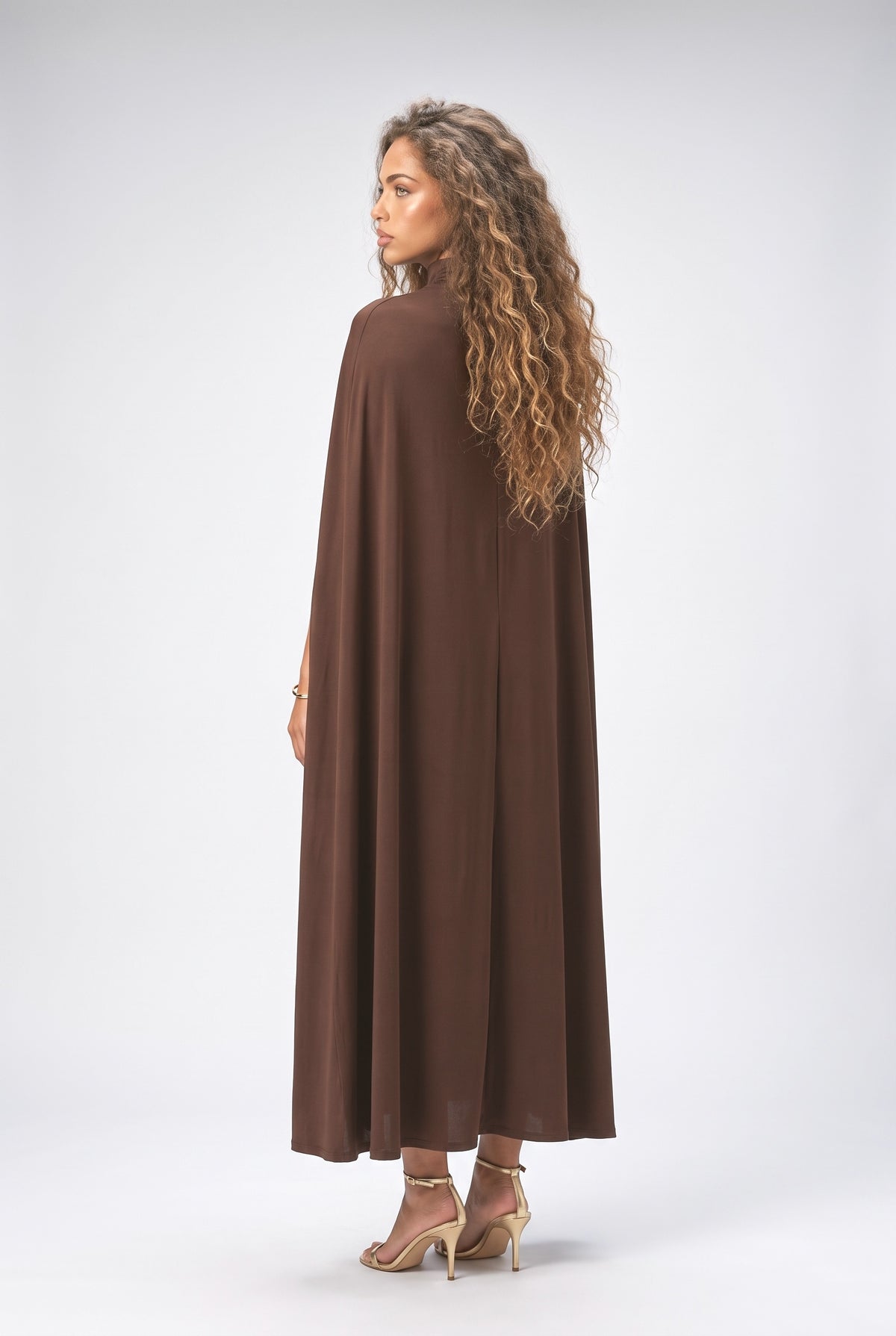 Brown Turtleneck Maxi Dress, back view