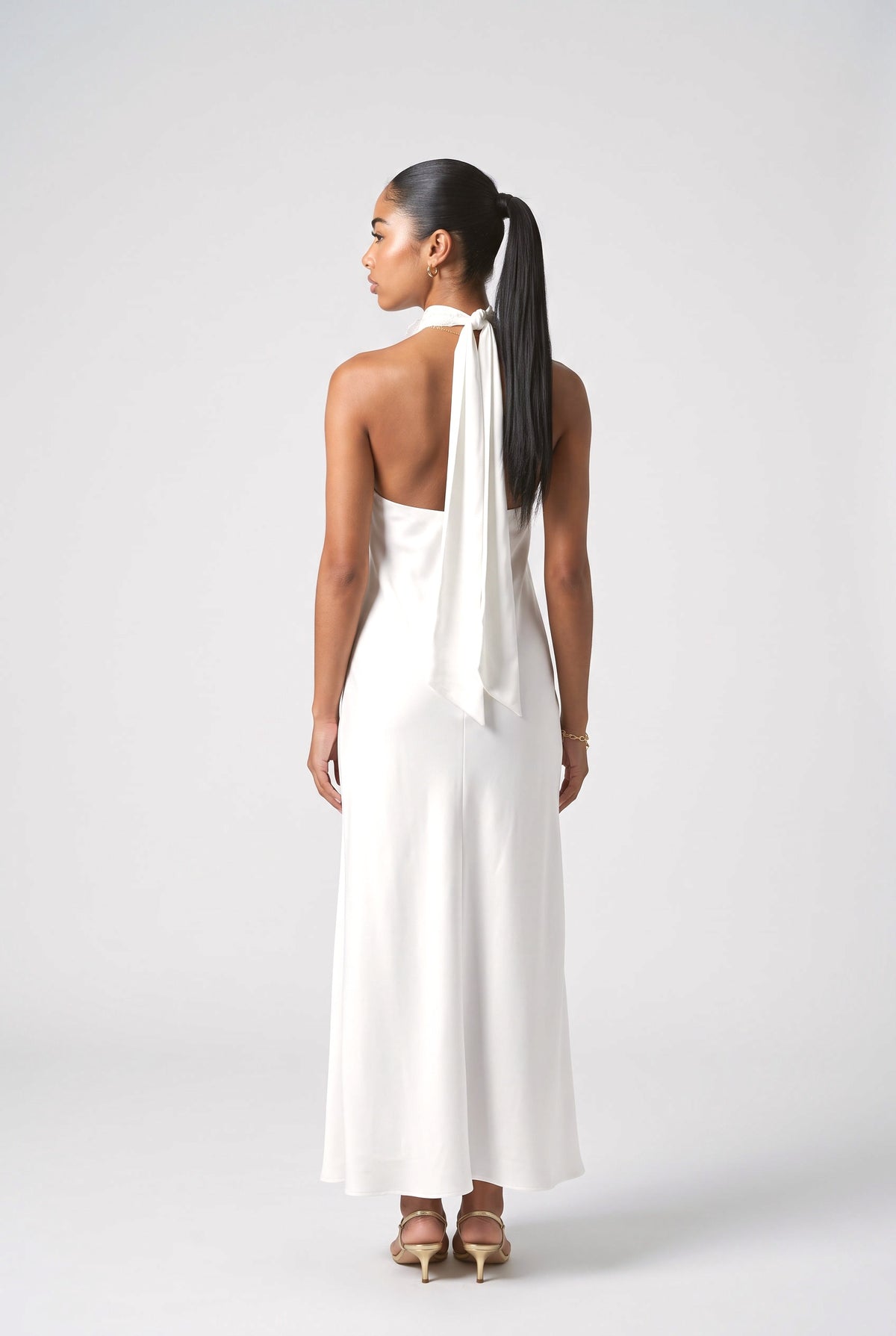 Floral Satin Halter Neck Maxi Dress, back view