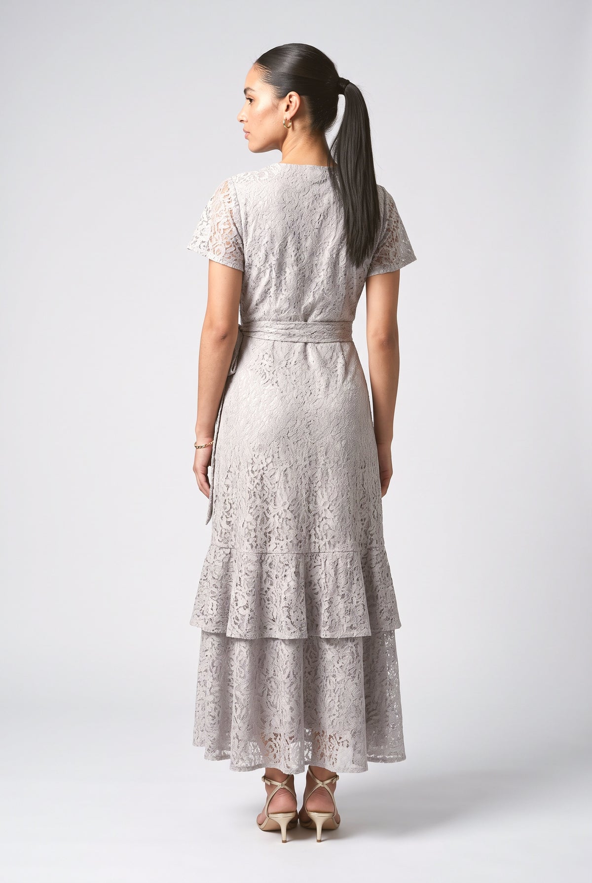 White Lace Wrap Maxi Dress, back view
