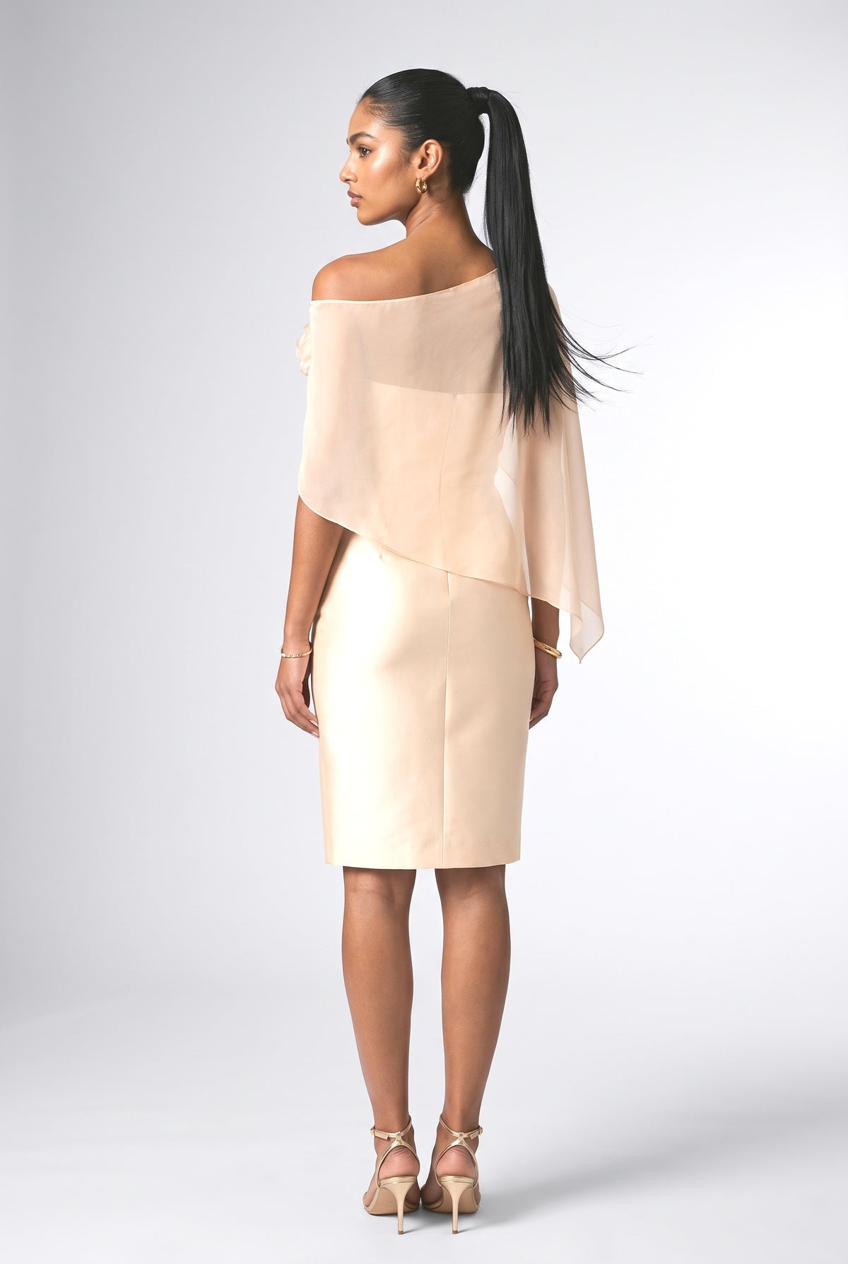 Satin One-Shoulder Asymmetric Midi Dress, back view