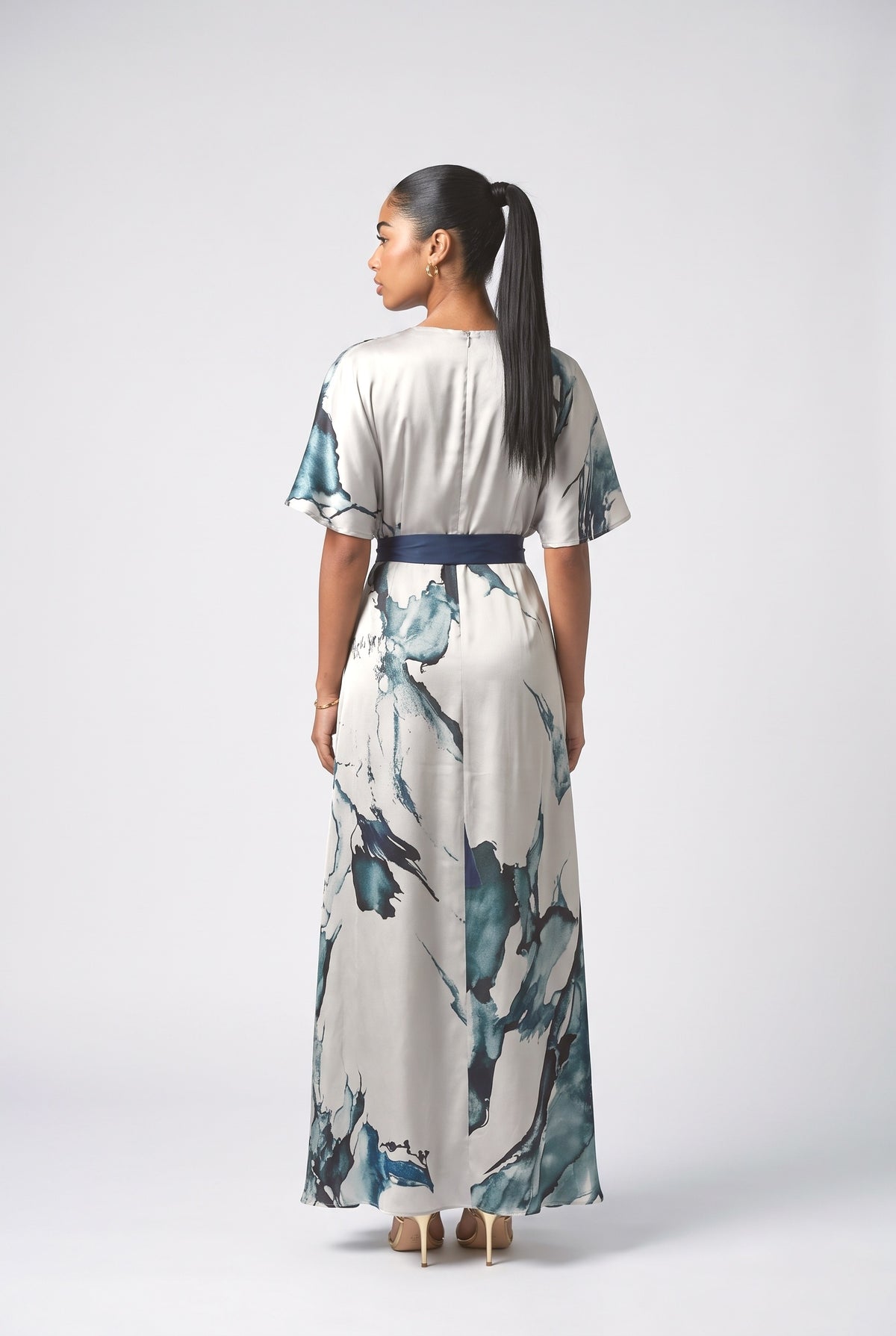 Blue V-Neck Maxi Dress, back view