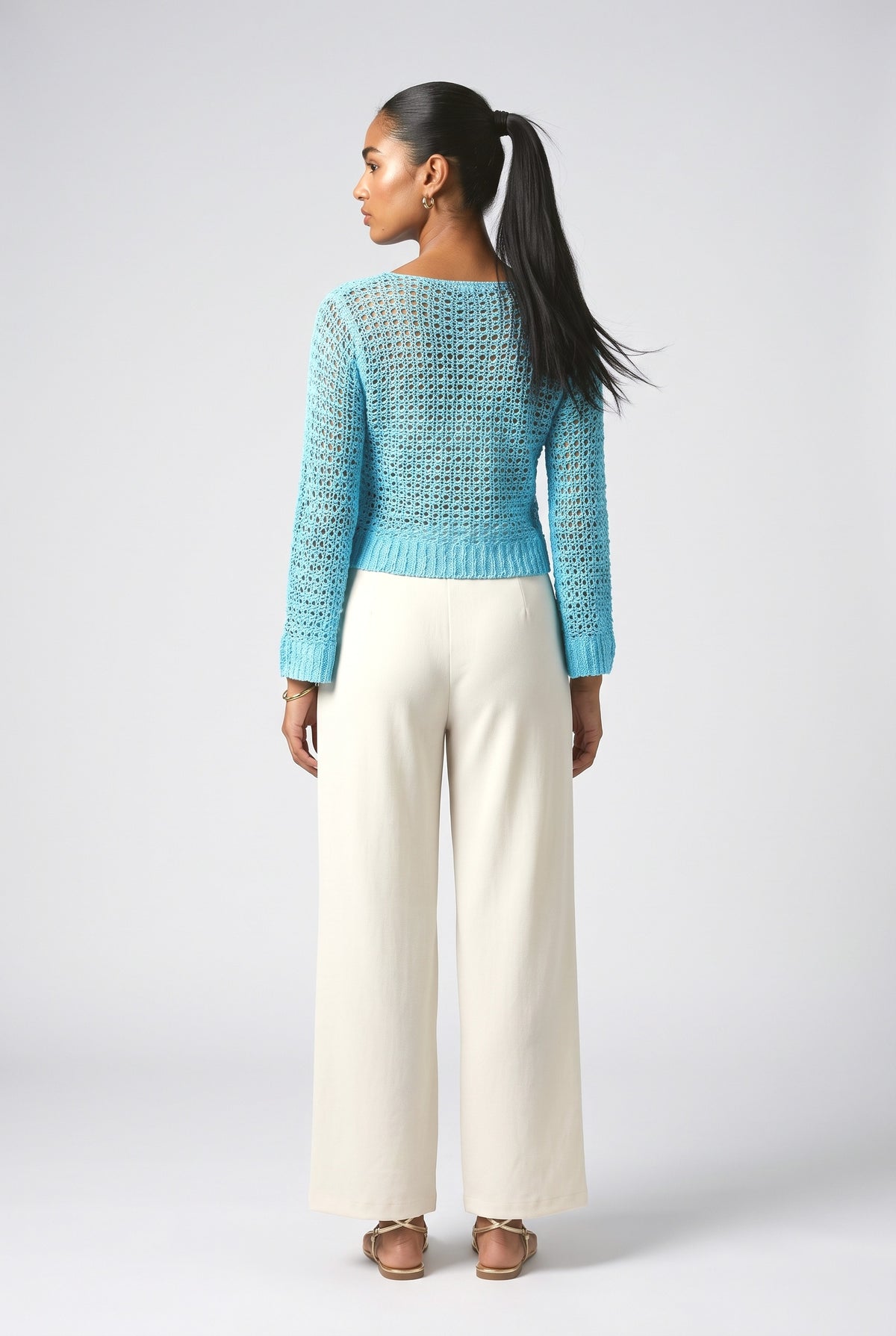 Blue Knit Top, back view