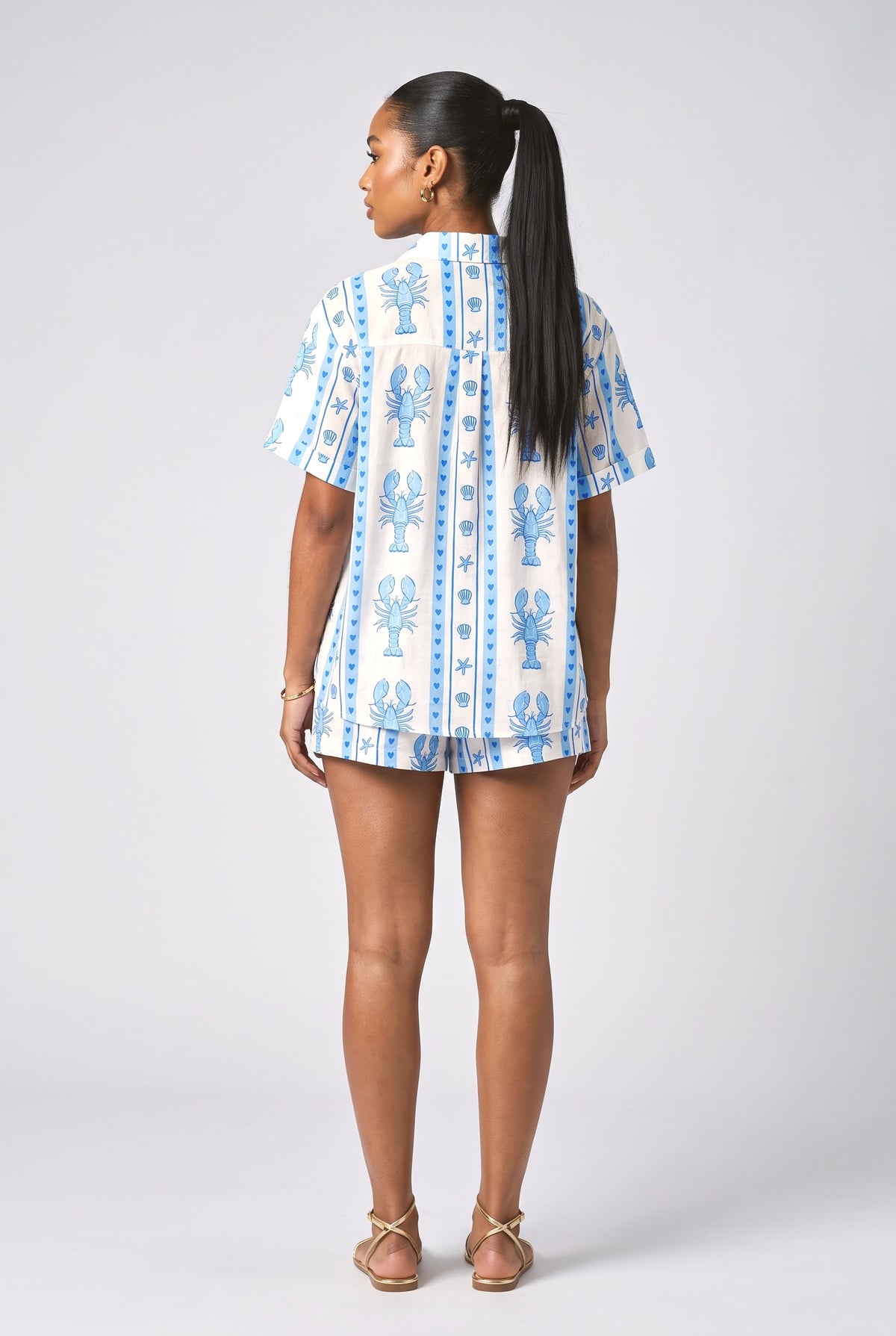 Vacation Lobster Print Shorts Two-Piece Set, back view
