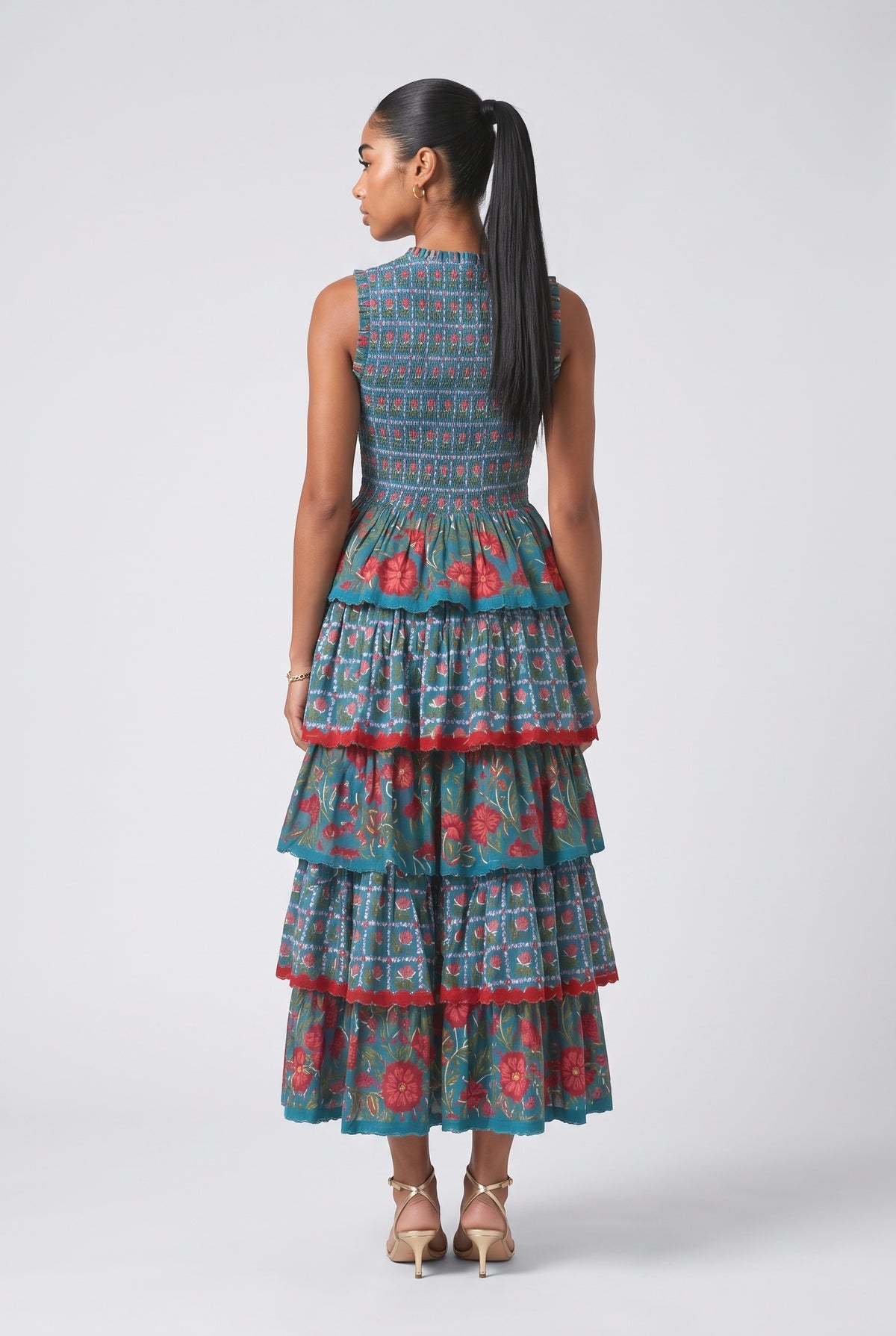 Print Pleated Maxi Dress, back view