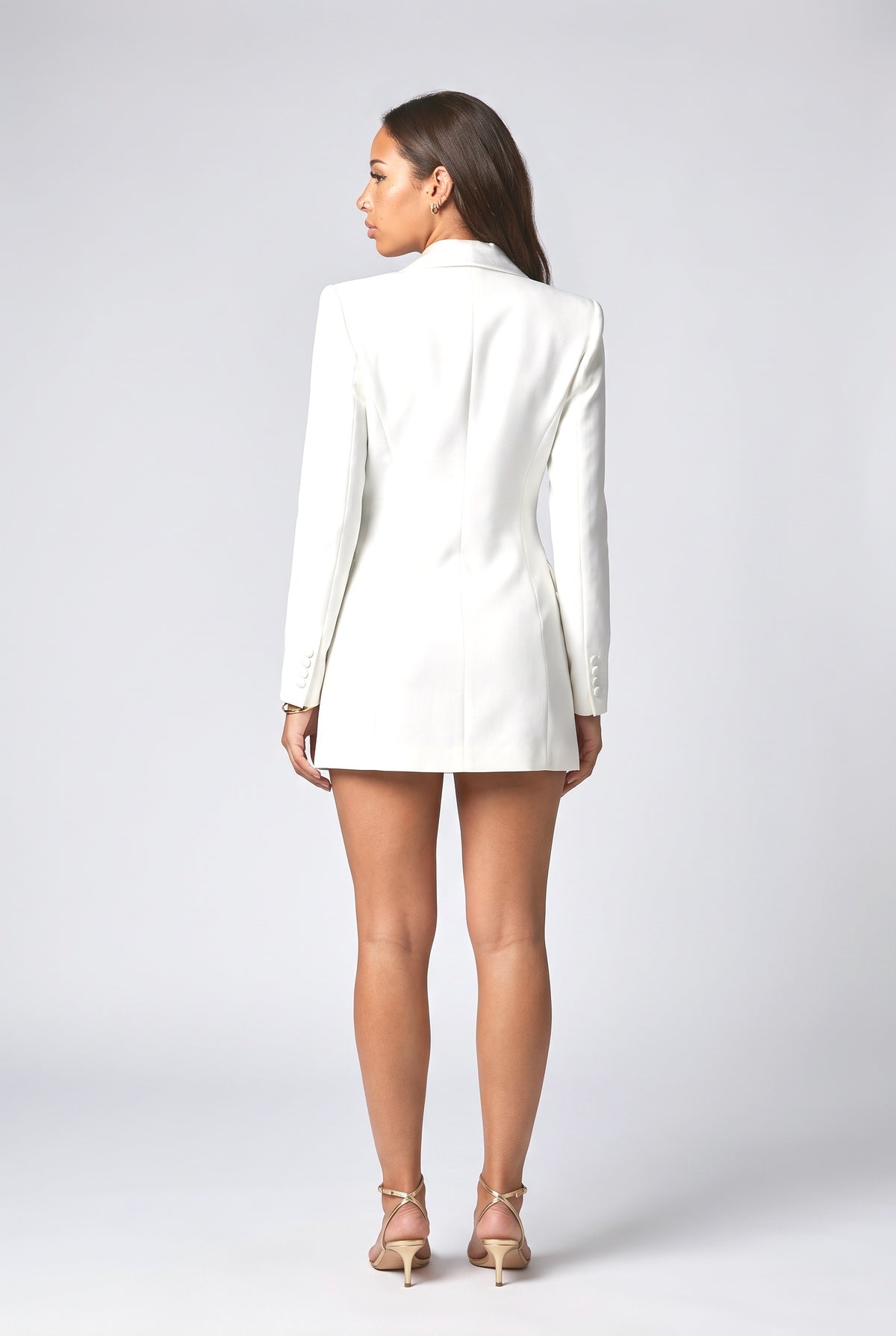 White Double-Breasted Blazer Mini Dress, back view
