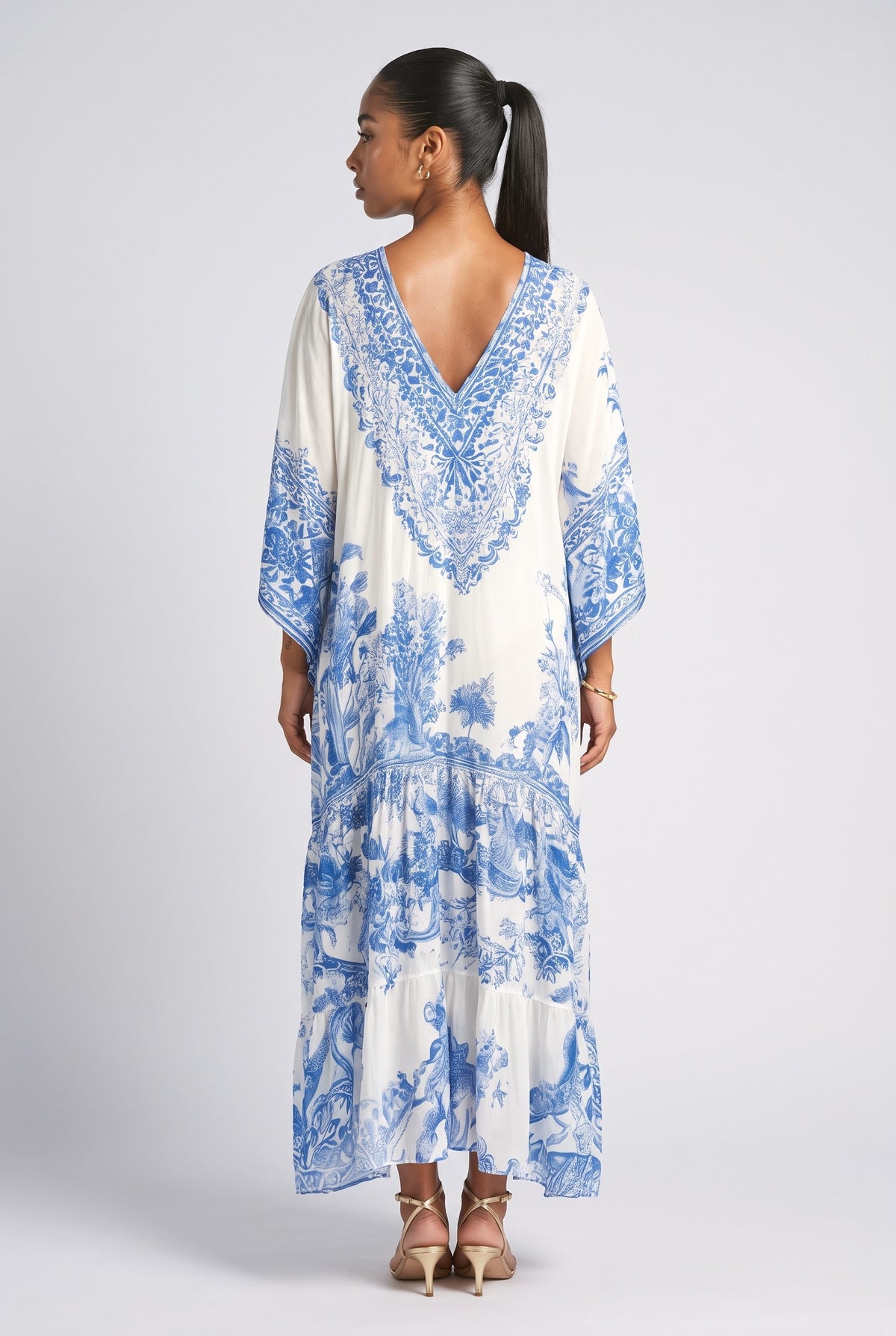 White V-Neck Maxi Dress, back view