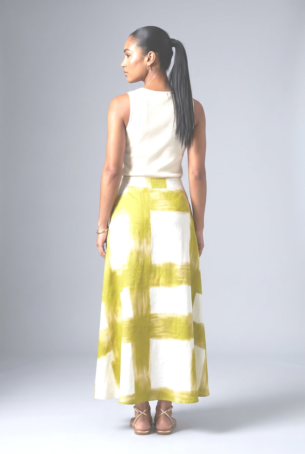 Green Linen Skirt, back view