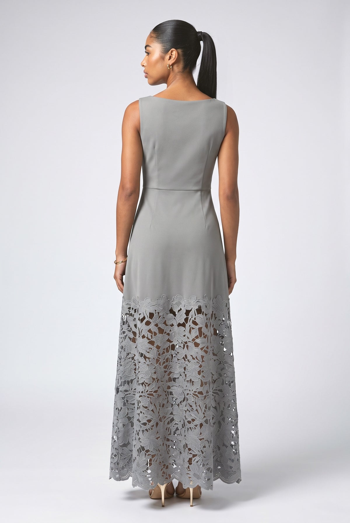 Lace Boat Neck Sleeveless Maxi Dress, back view