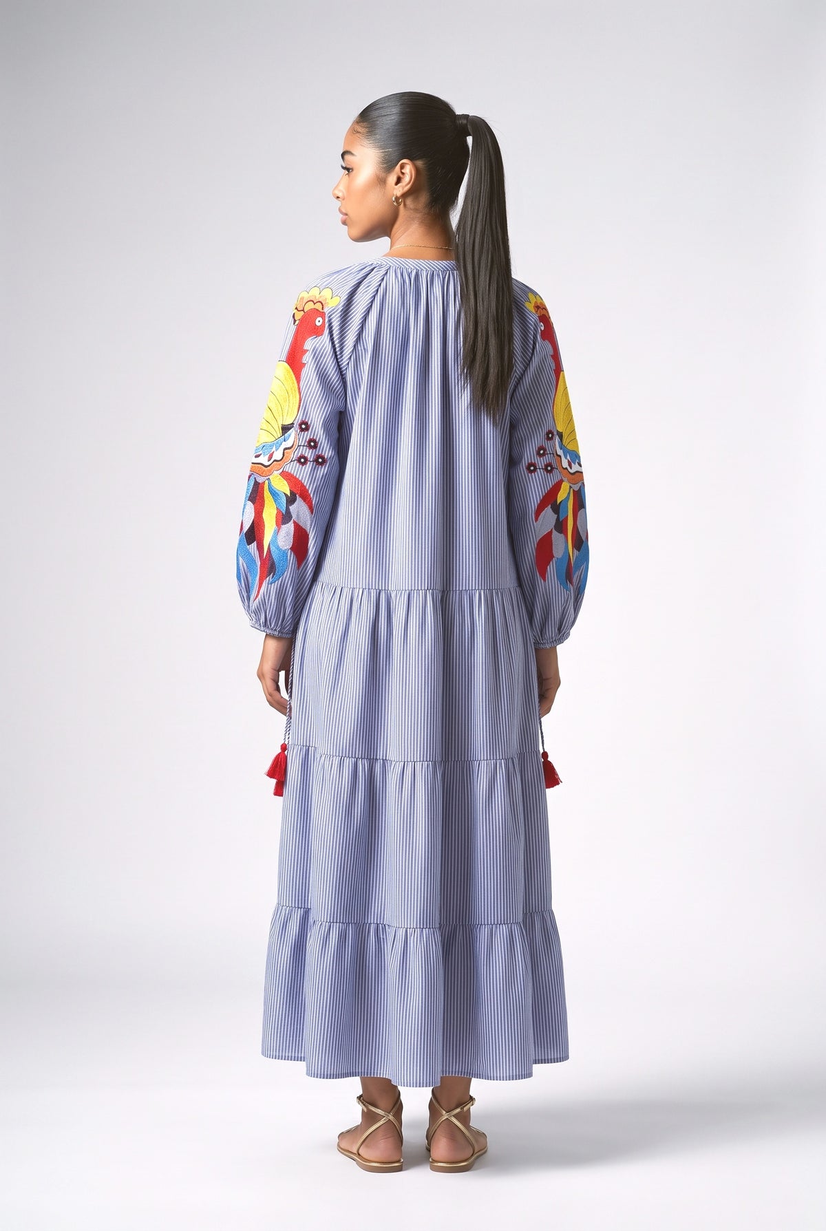 Striped V-Neck Relaxed Maxi Dress, back view