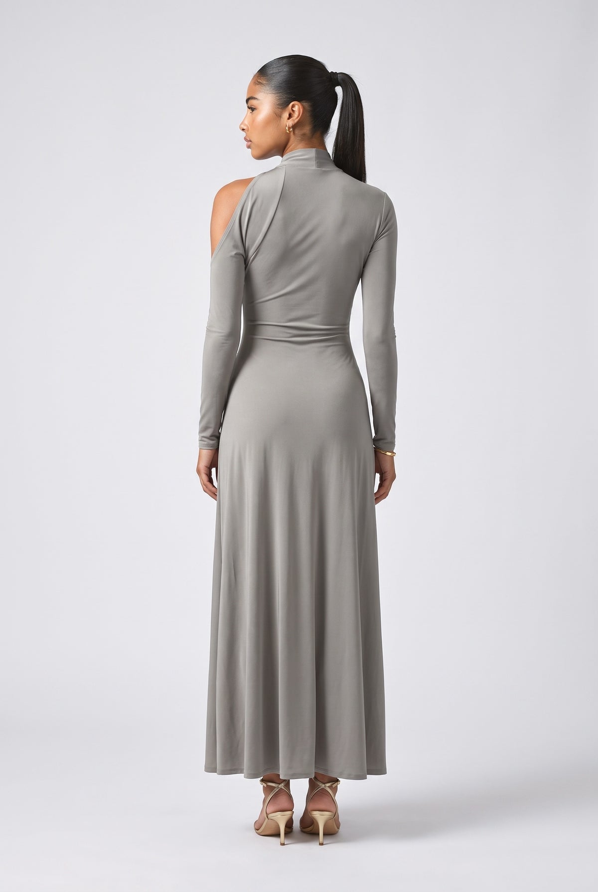 Silky Pleated Maxi Dress, back view