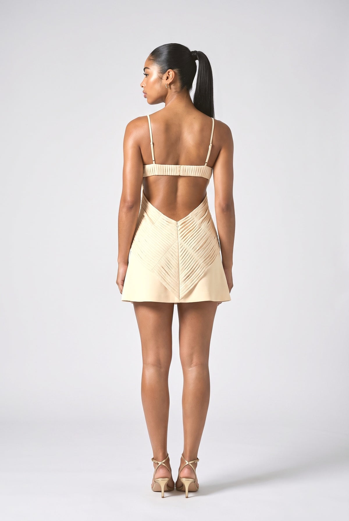 White Lace Backless Mini Dress, back view