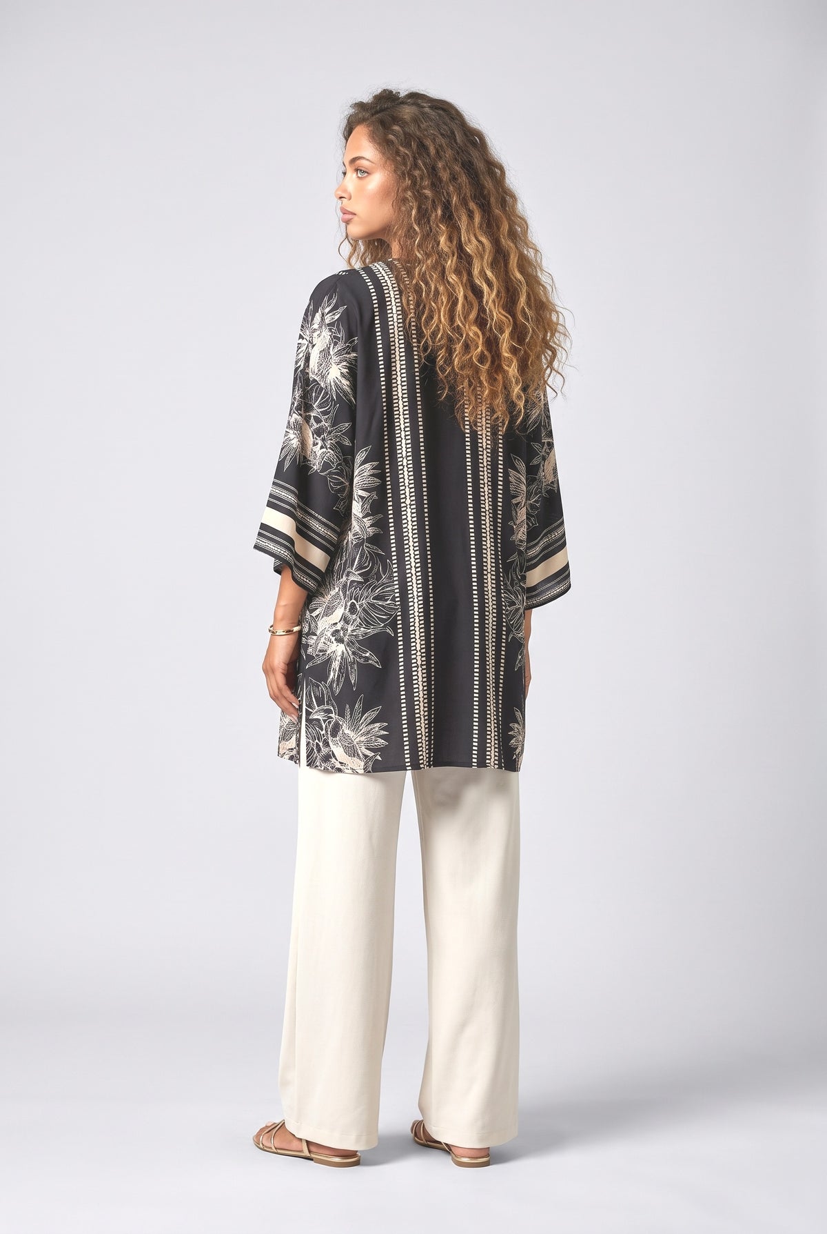 Beach Sun Protection Printed Cardigan Bikini Cover Up, back view