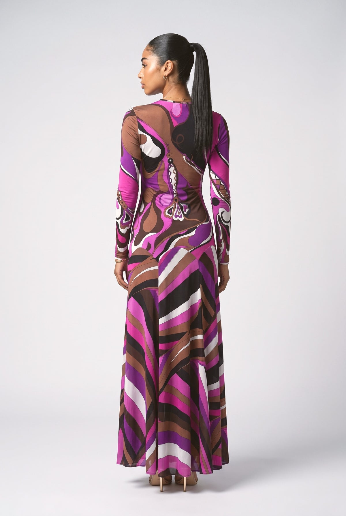 Purple Floral Maxi Dress, back view