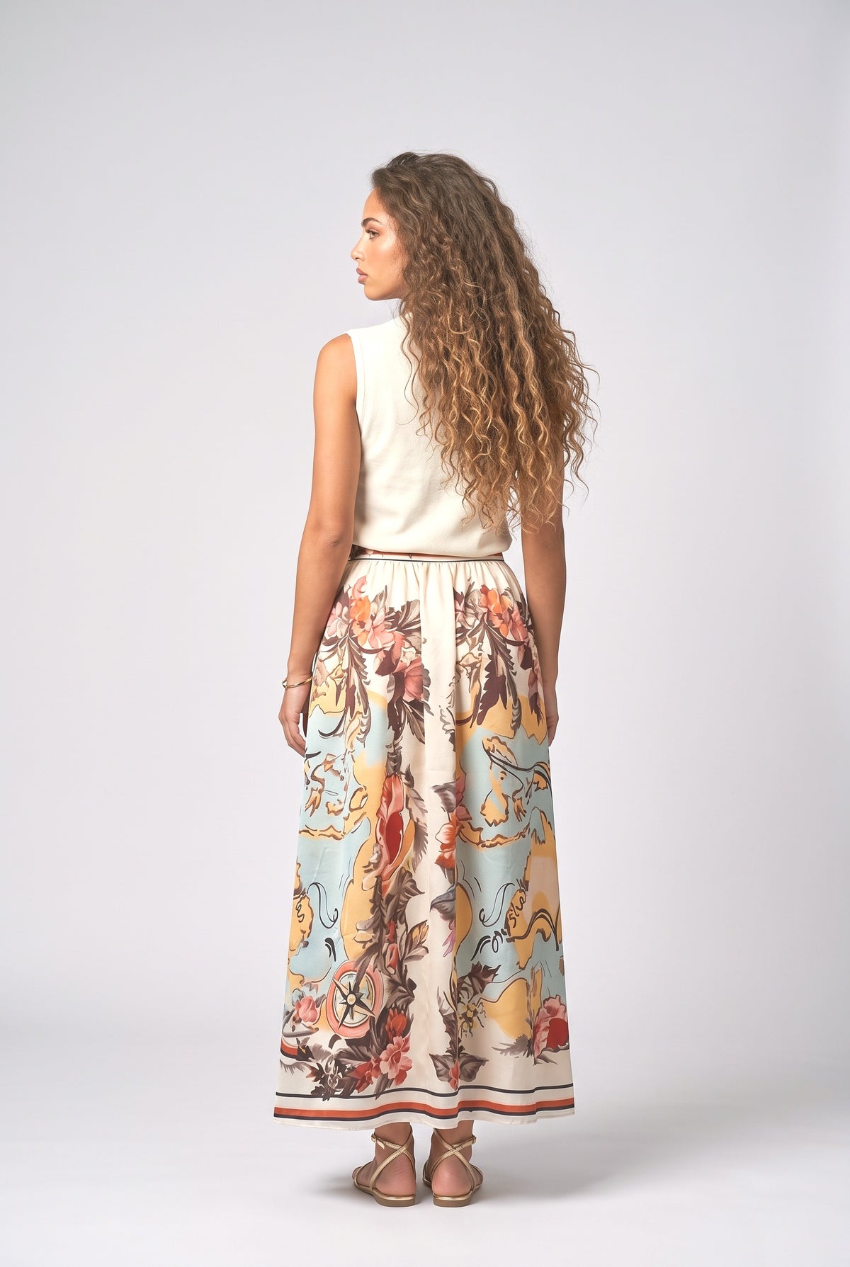 Map Print Maxi Skirt, back view