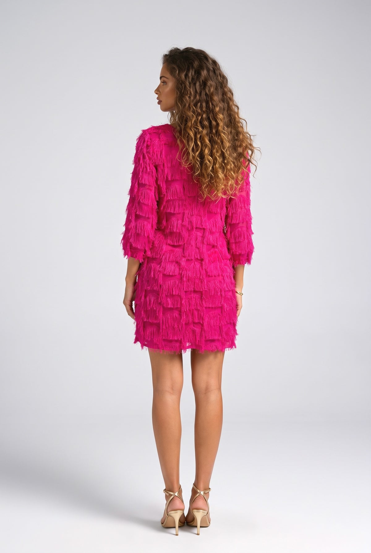 Fringed Mid-length Sleeve Mini Dress, back view