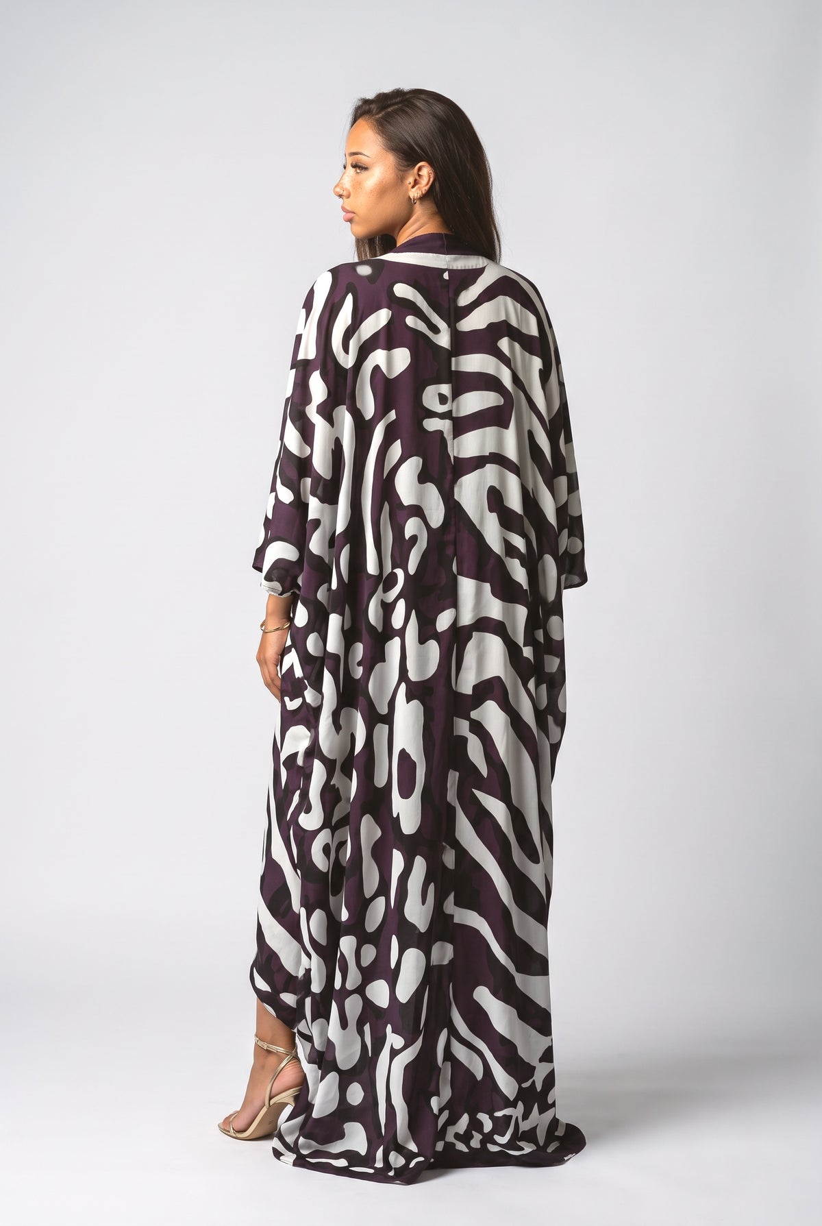 Mottled Print Relaxed Kimono Maxi Dress, back view