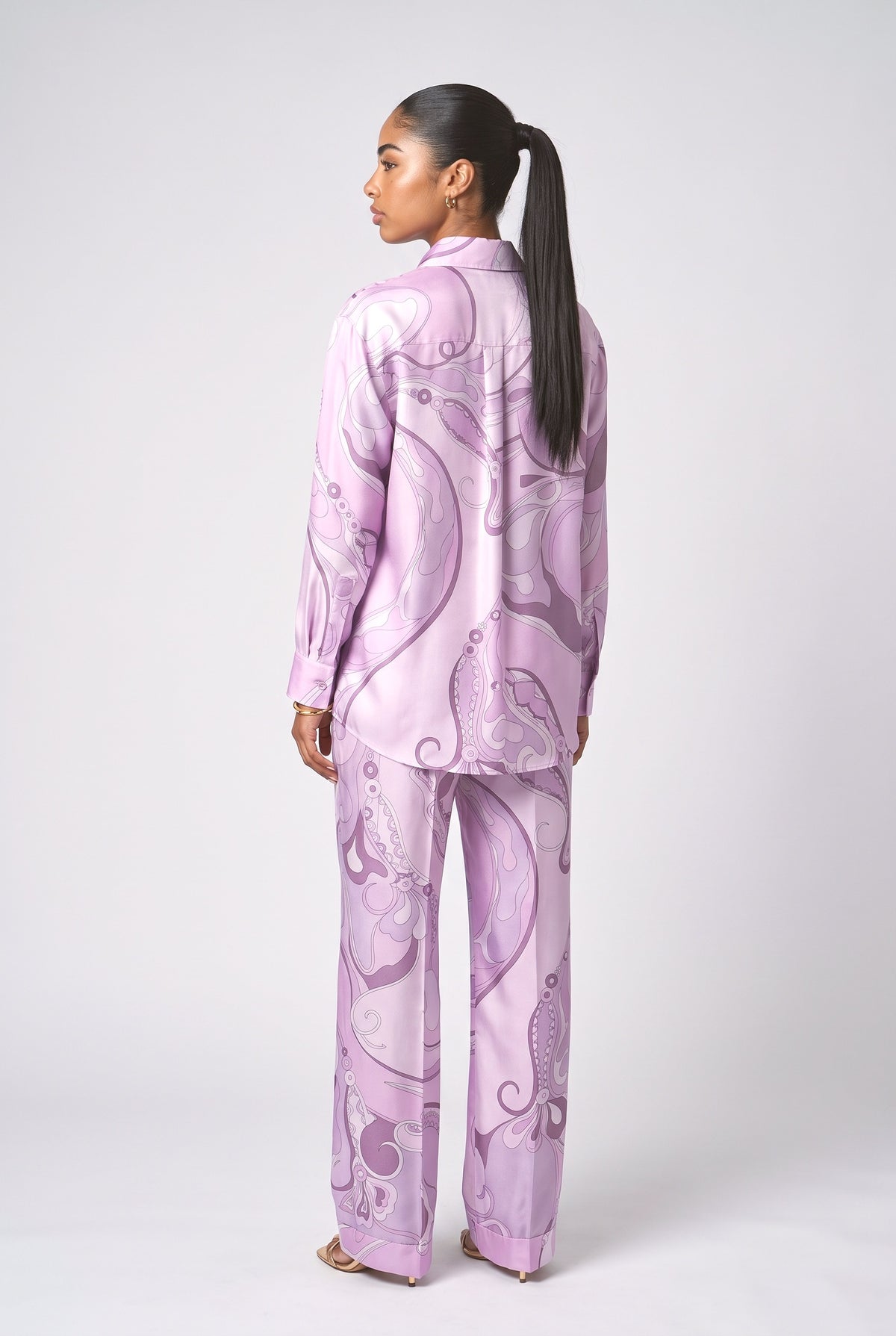 Purple Satin Outfit Set, back view