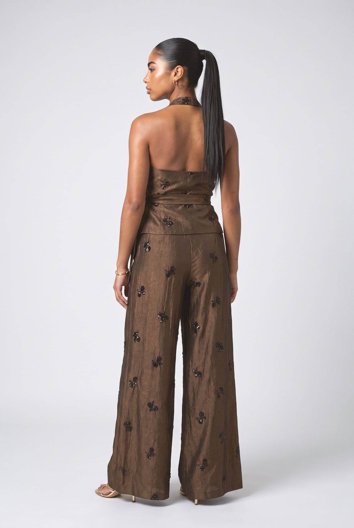 Brown Sequin Outfit Set, back view