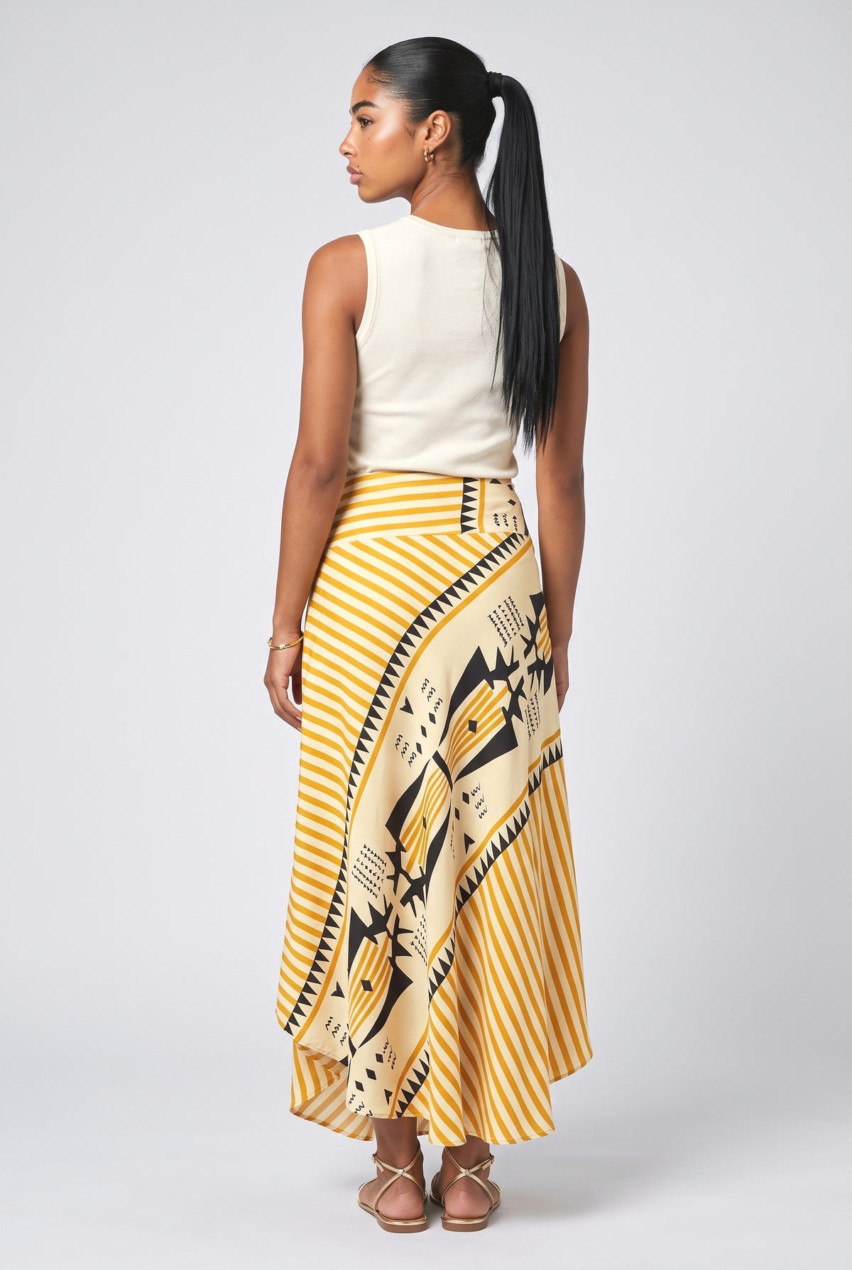 Yellow Geometric Maxi Skirt, back view
