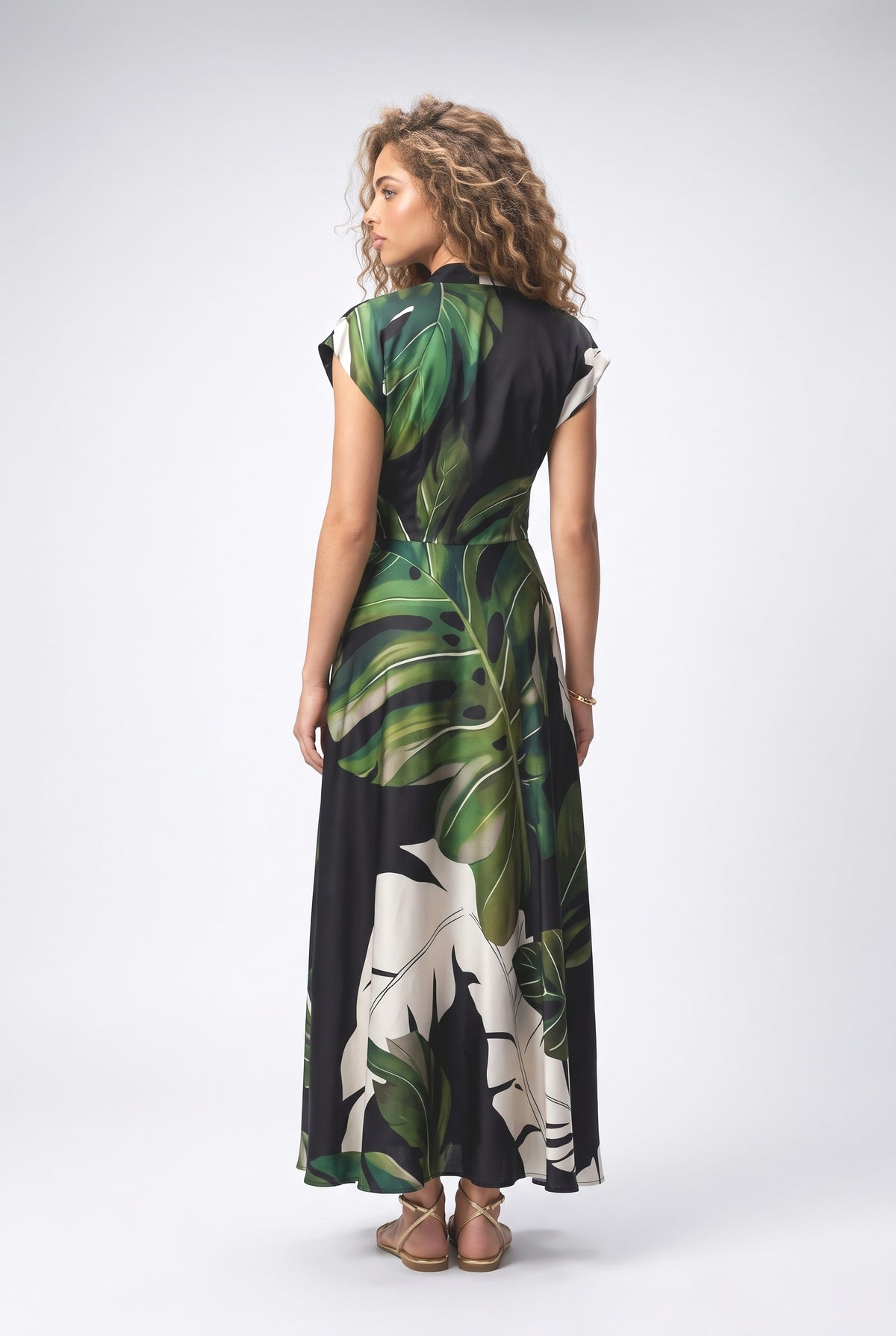 Bohemian Palm Leaf Print Maxi Dress, back view