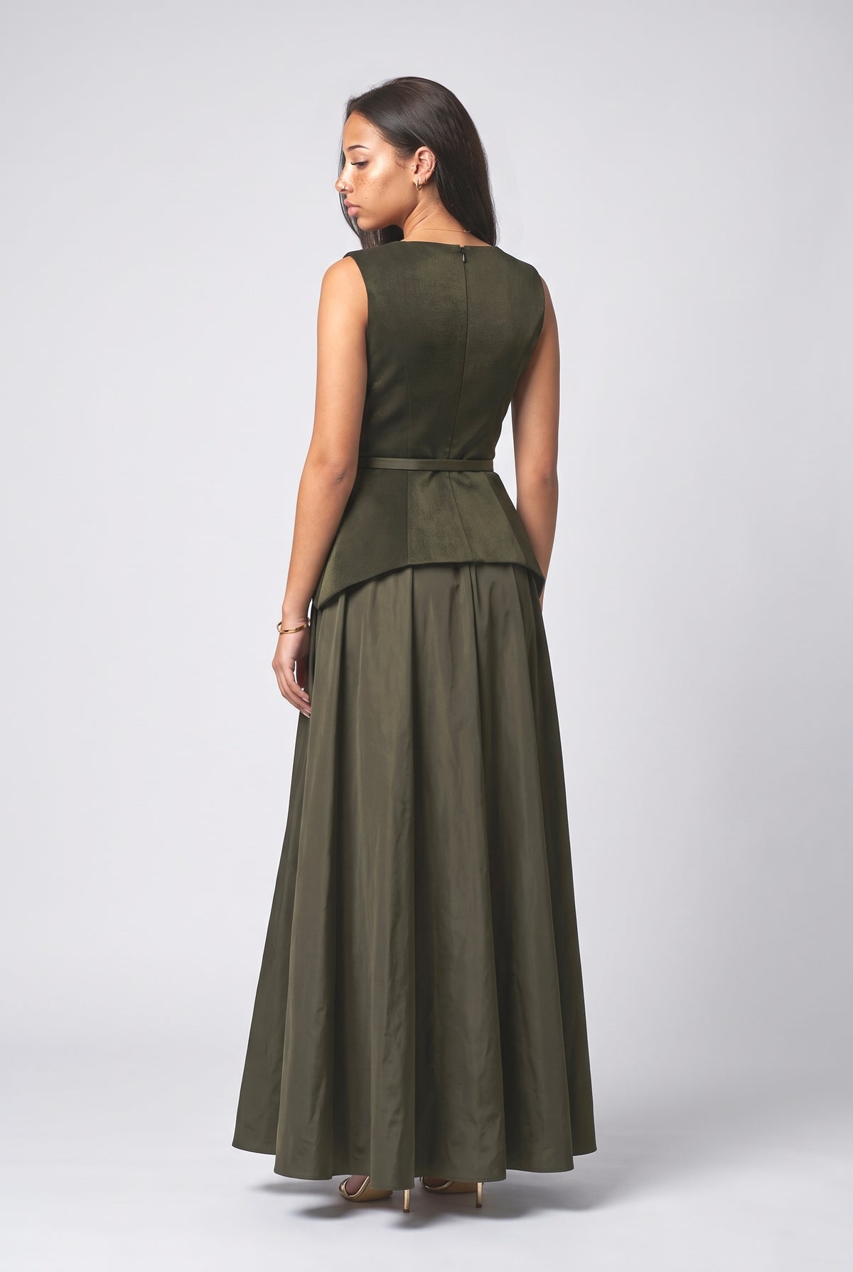 Green A-Line Maxi Dress, back view