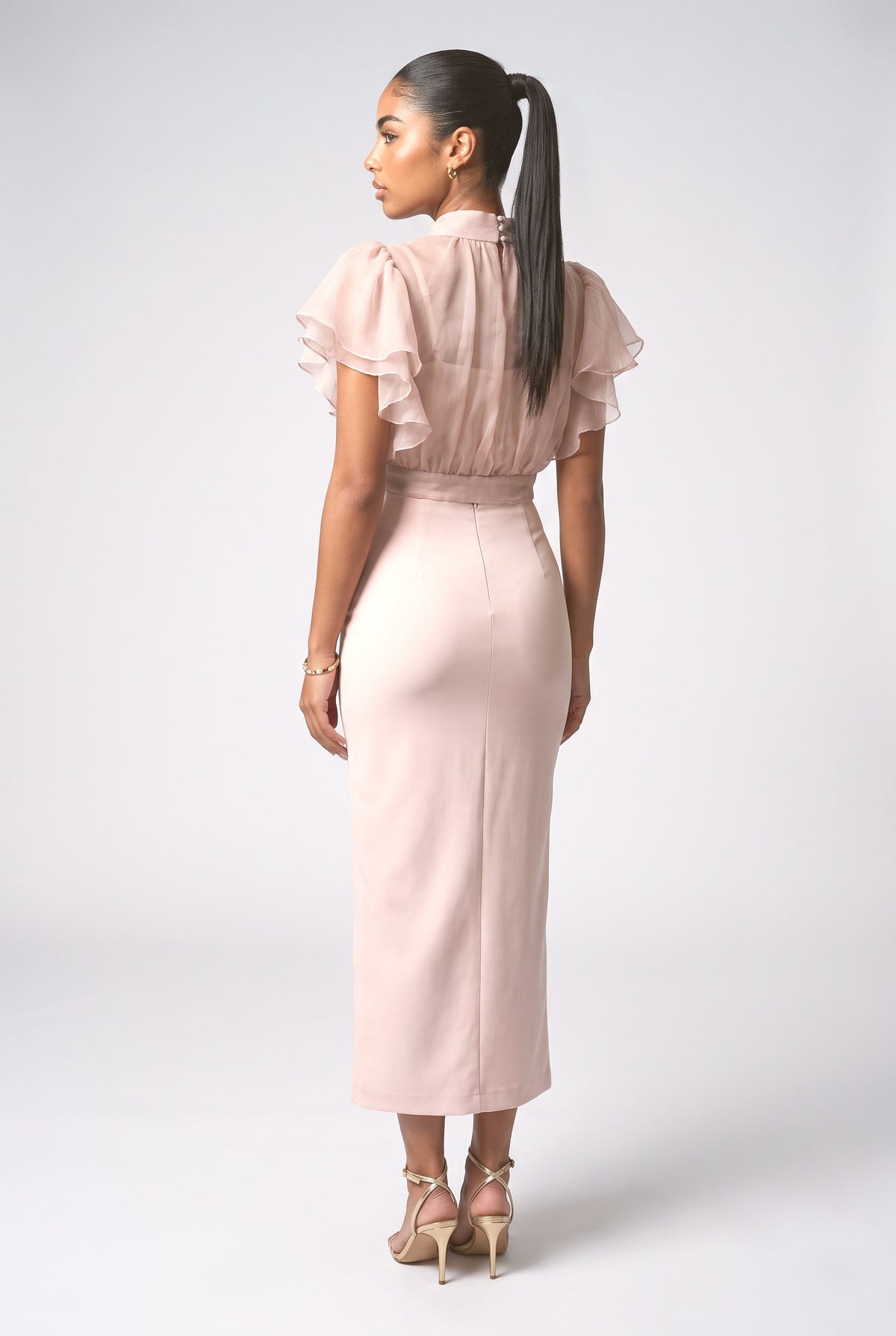 Chiffon Ruched Outfit Set, back view