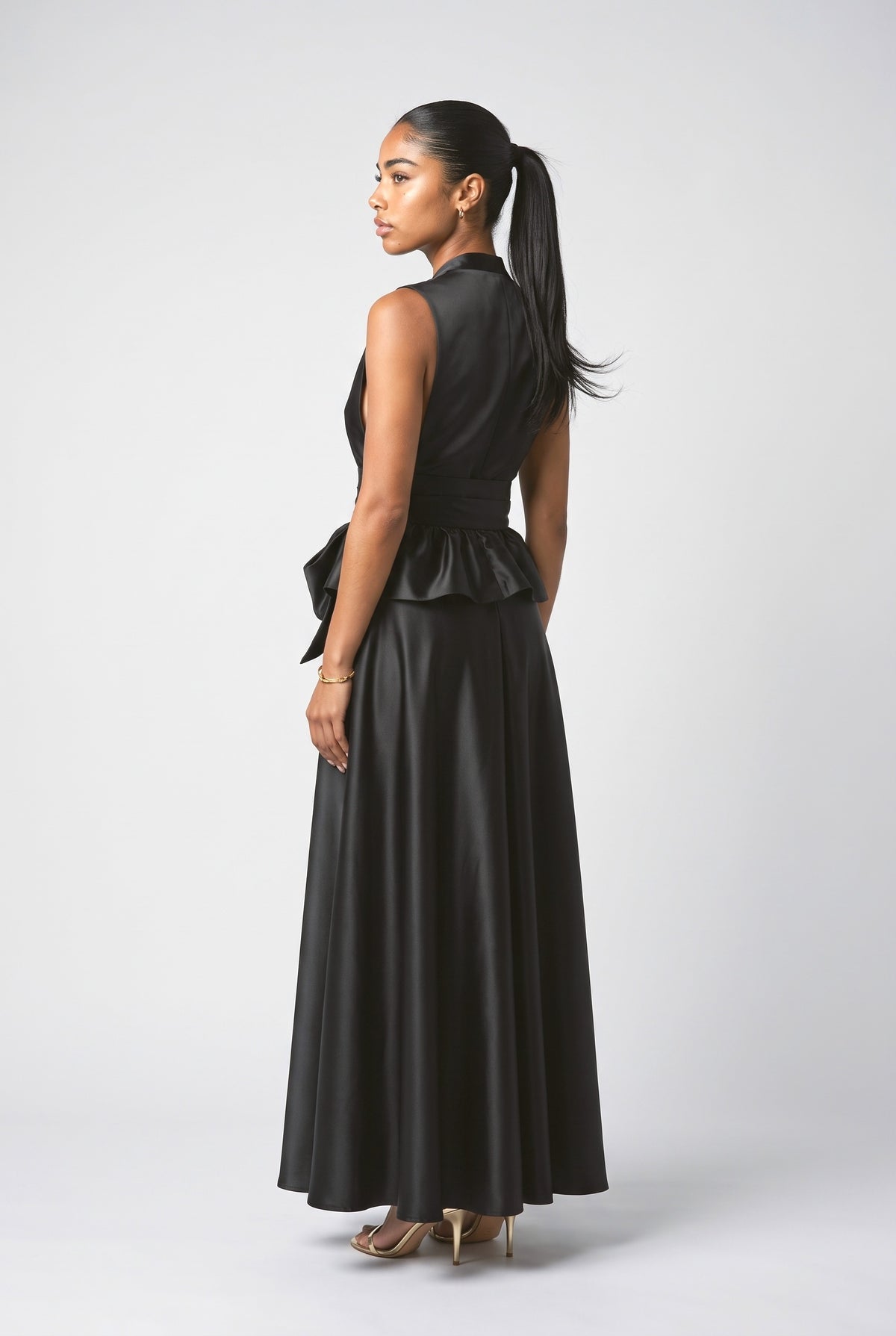 Black Satin Outfit Set, back view