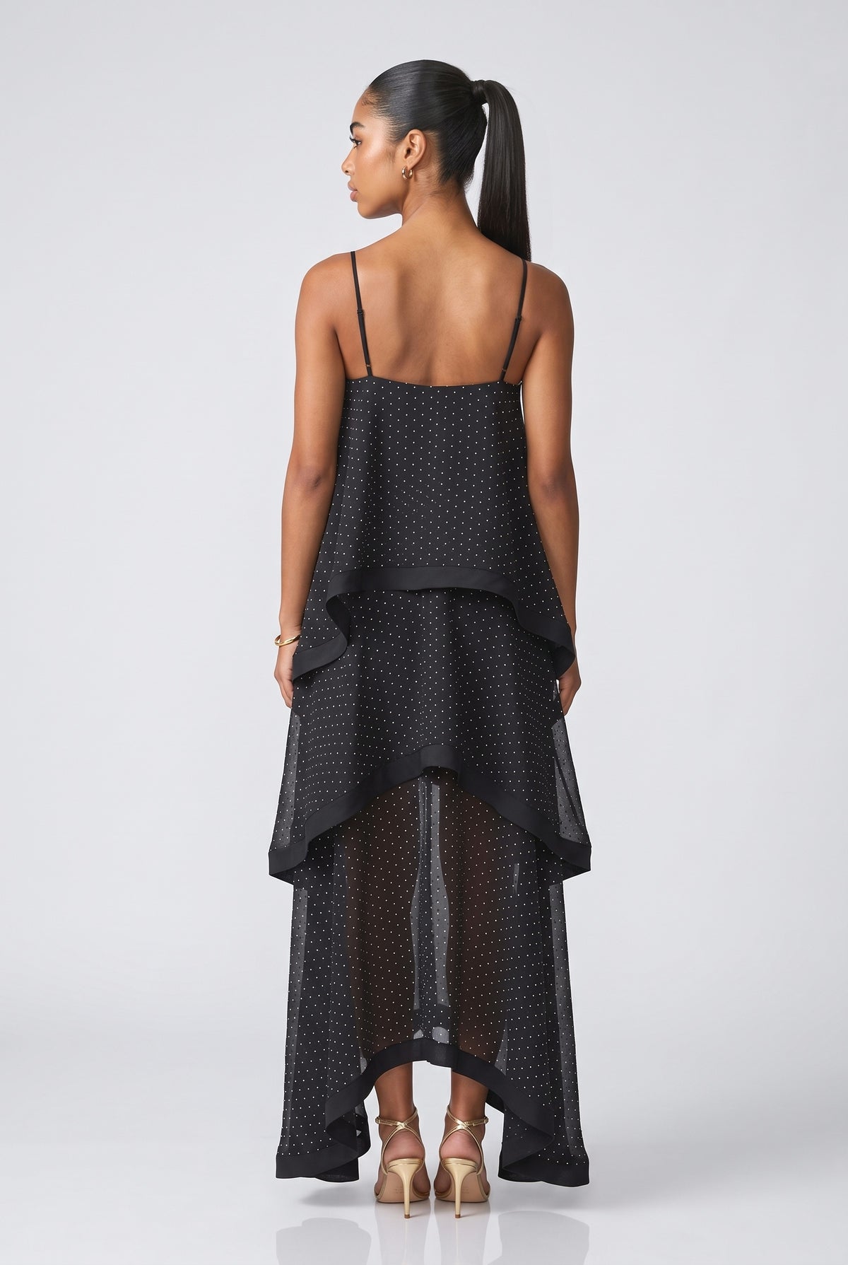 Polka Dot Tiered Maxi Dress, back view