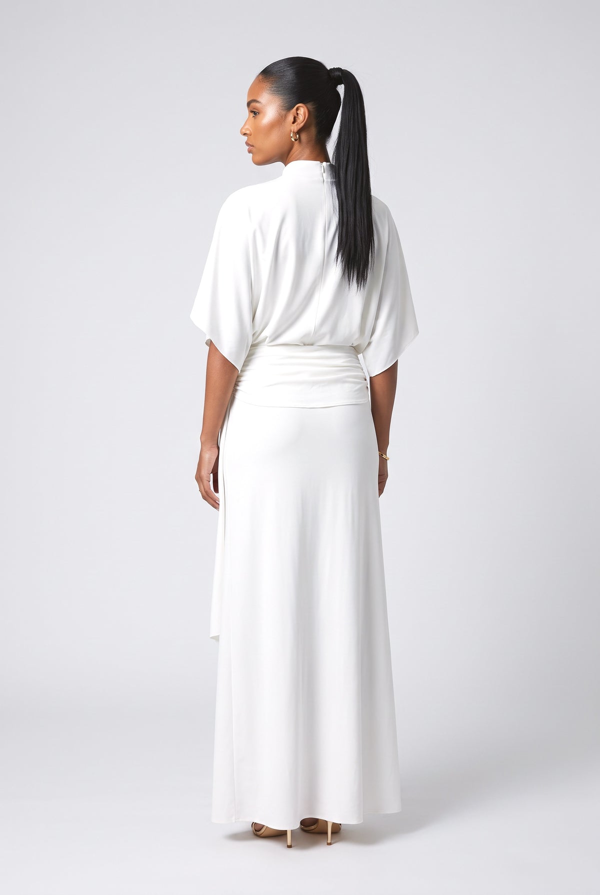 White Ruched Outfit Set, back view