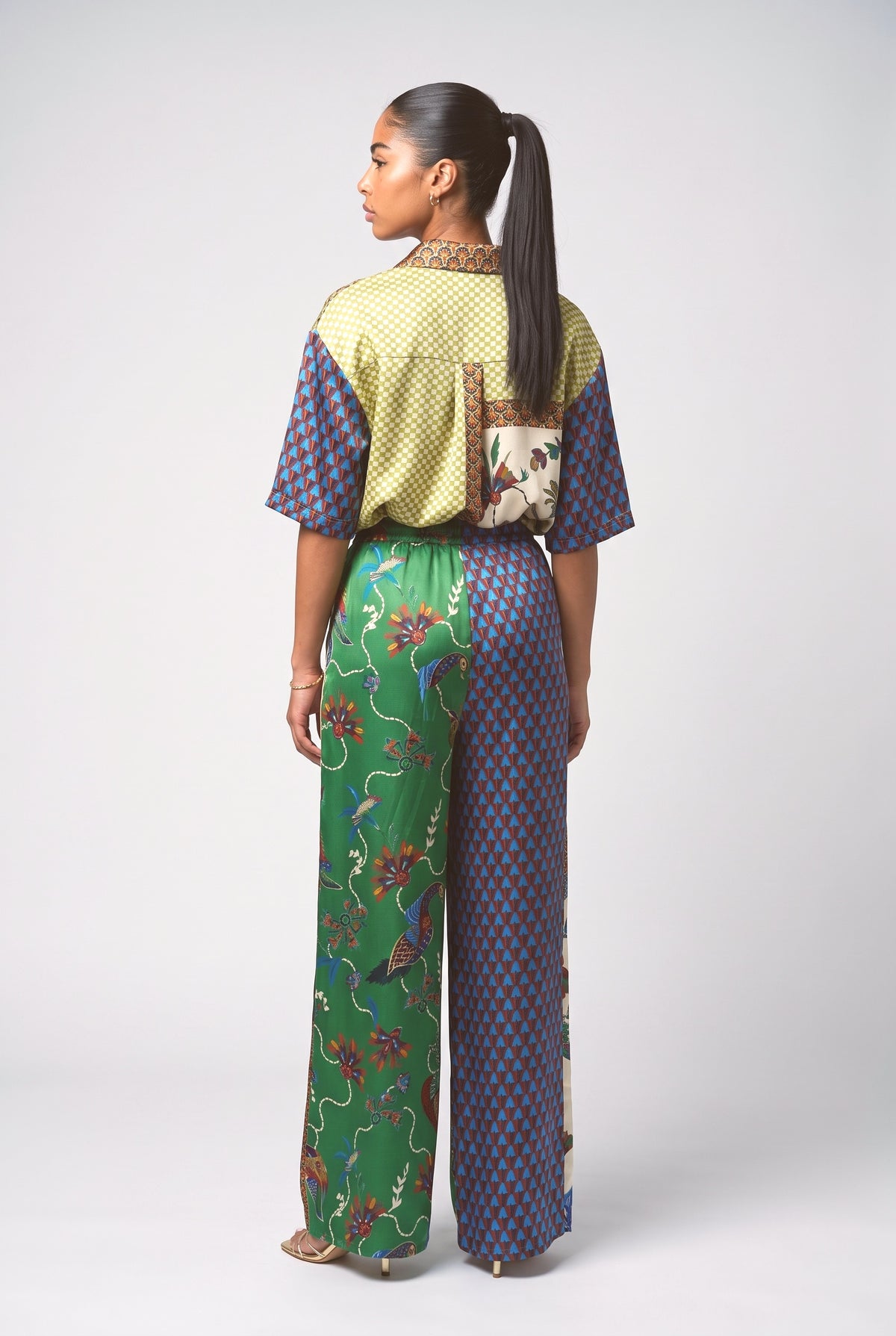 Special Folk Print Loose Wide Leg Pants, back view