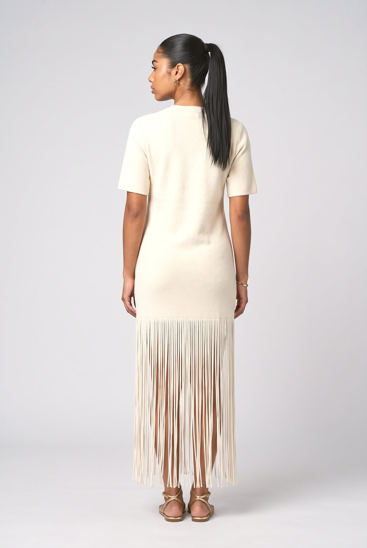 Short Sleeve Fringe Maxi Dress, back view